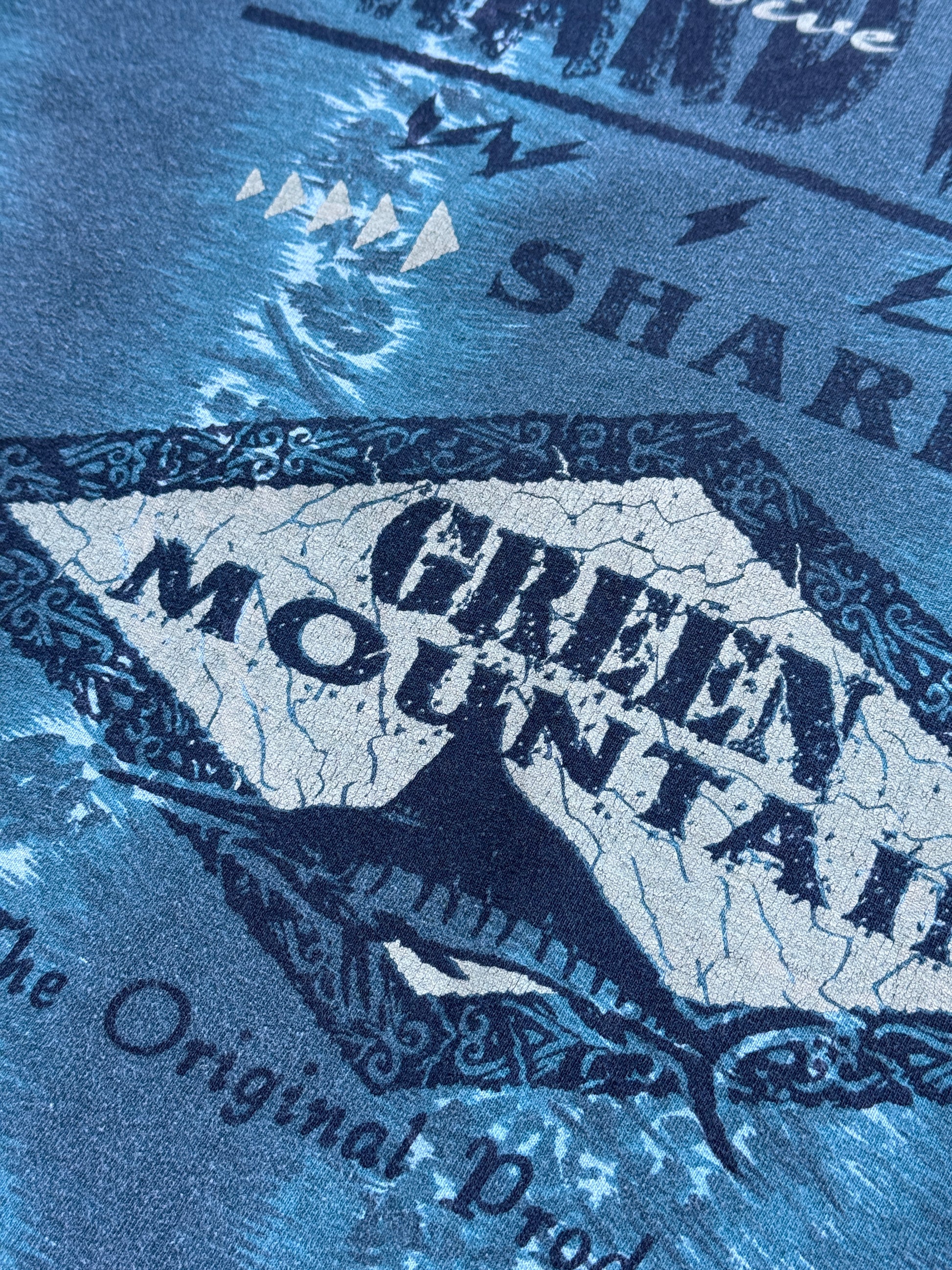 Blue Tie-Dye Green Mountain 90's Long Sleeve Surfer T-Shirt - Large