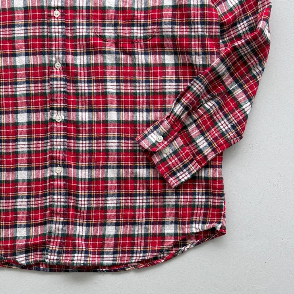 Red and White Checkered Long Sleeve 90s Vintage Flannel Shirt - XL
