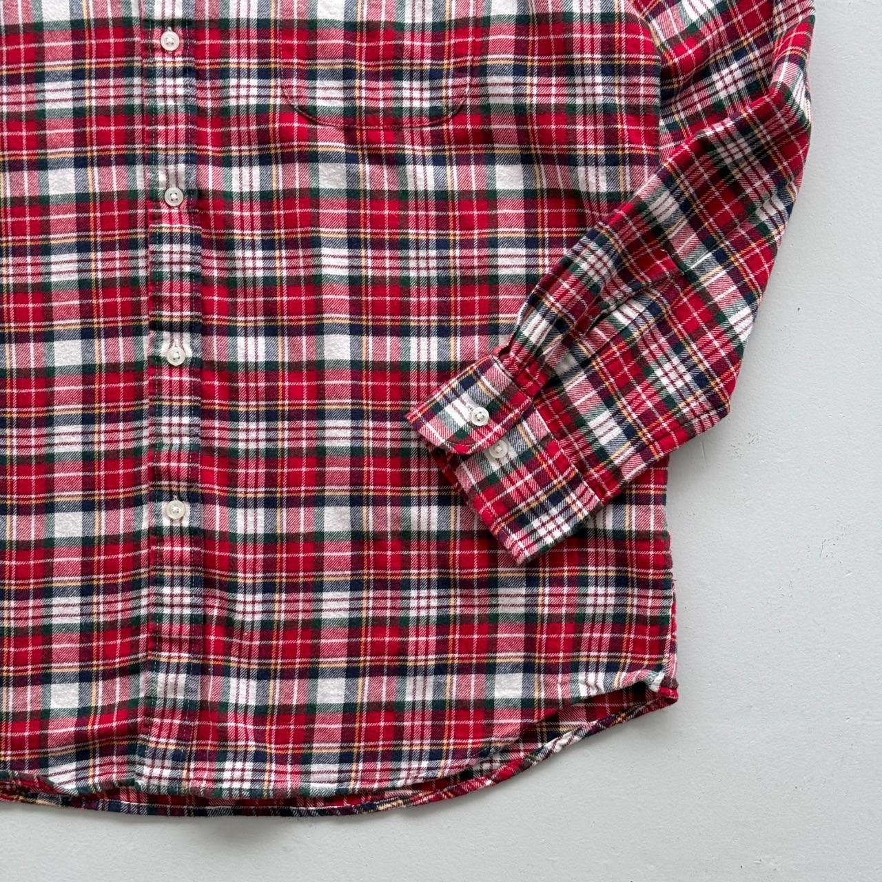 Red and White Checkered Long Sleeve 90s Vintage Flannel Shirt - XL
