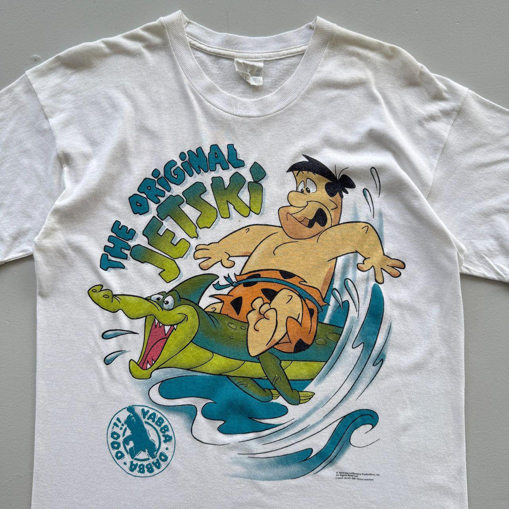 White Fred Flintstone 90s Vintage Jet Ski Graphic T-Shirt - Large
