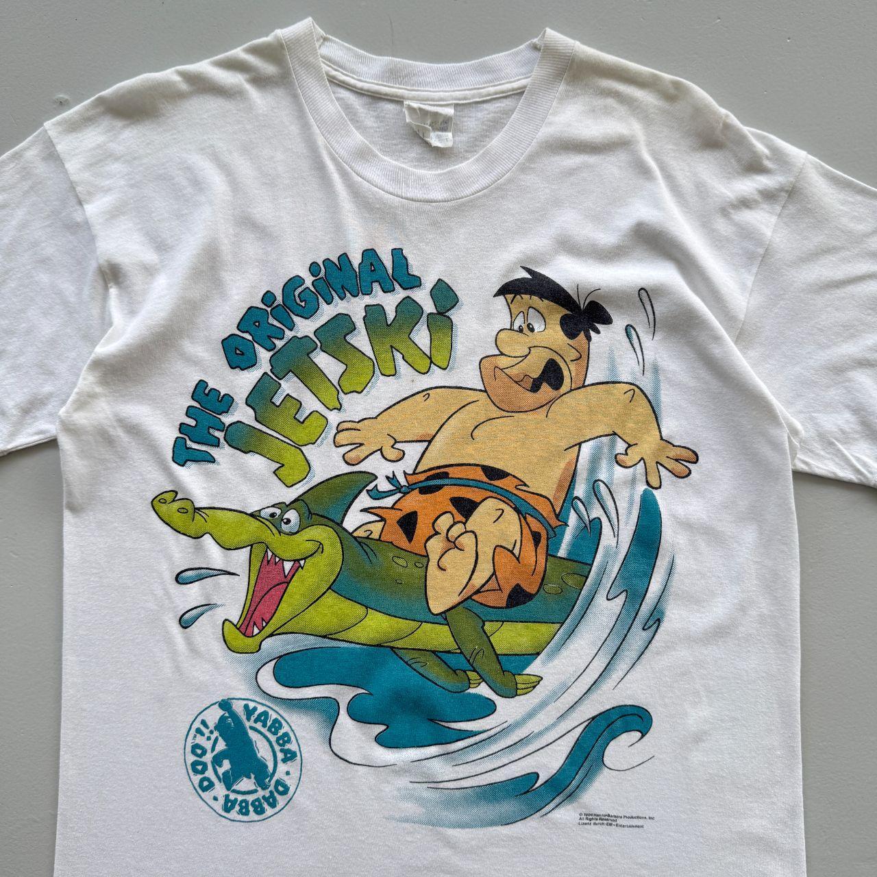 White Fred Flintstone 90s Vintage Jet Ski Graphic T-Shirt - Large