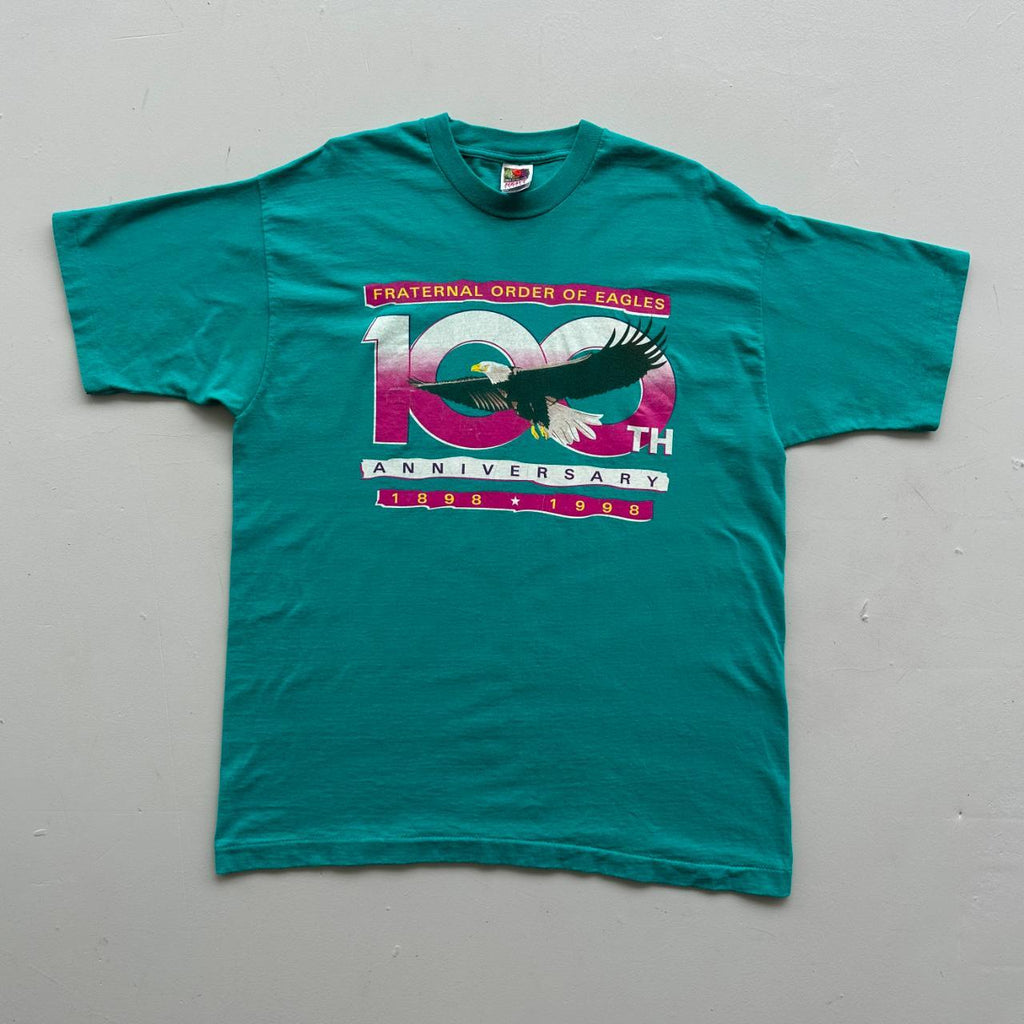 Turquoise Blue 100th Aniversary Eagle 90s Vintage T-shirt - XL