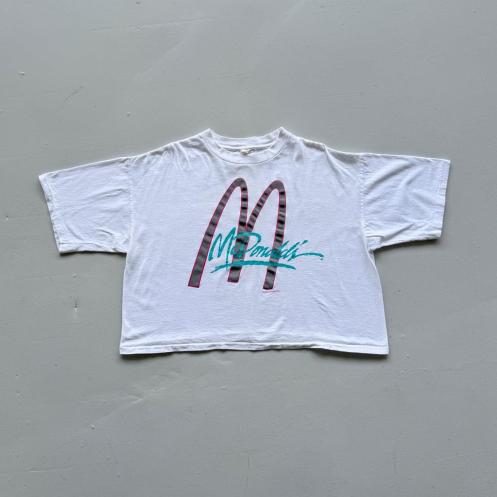 White McDonald's 80s Cropped Vintage T-shirt - Large