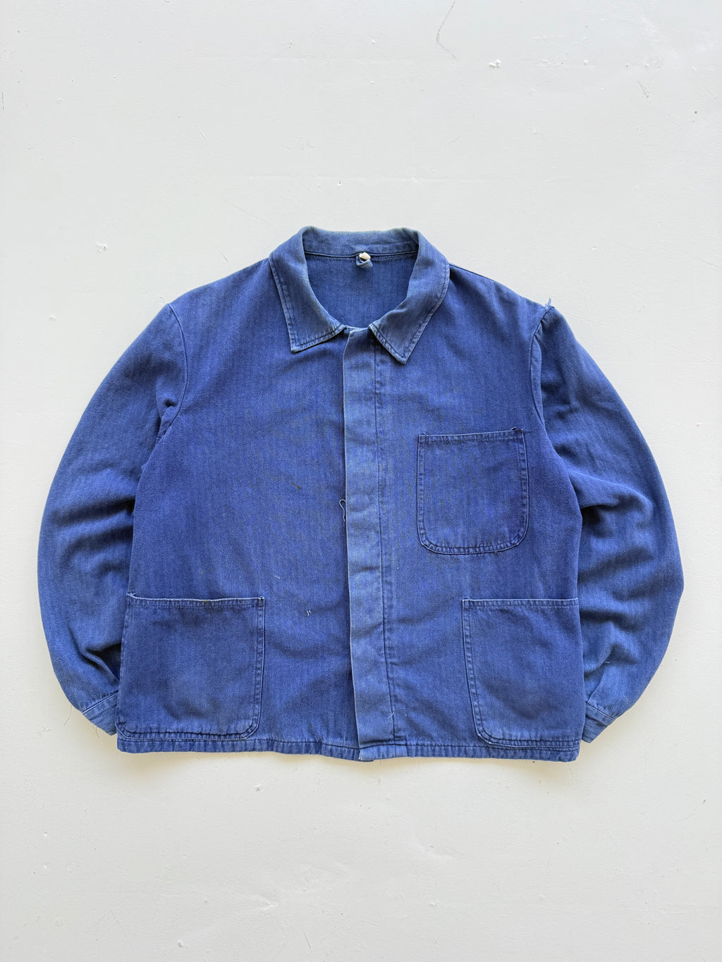 Faded Blue French Herringbone Vintage Workwear Chore Jacket CH357 - Small