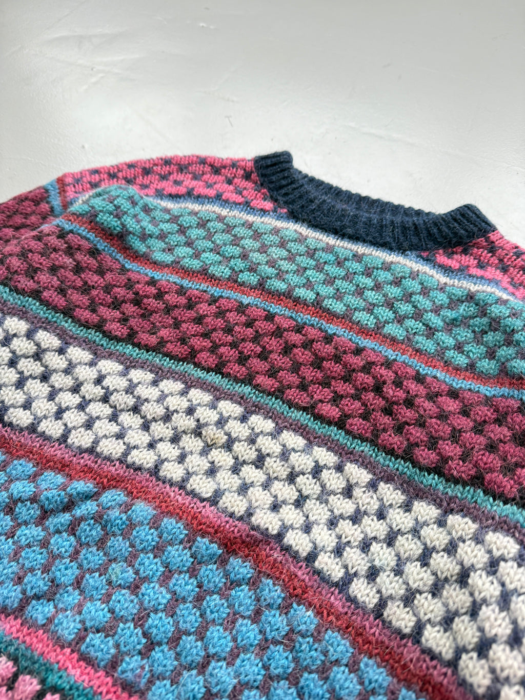 Pink Striped Woollen 90's Vintage Heavy Knit Jumper - Medium