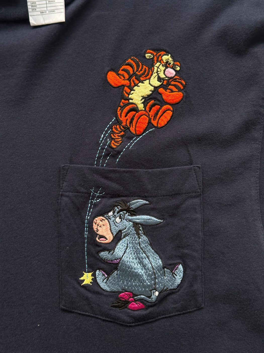 The Disney Store Eeyore & Tigger Embroidered 90's Vintage Pocket T-Shirt - Large