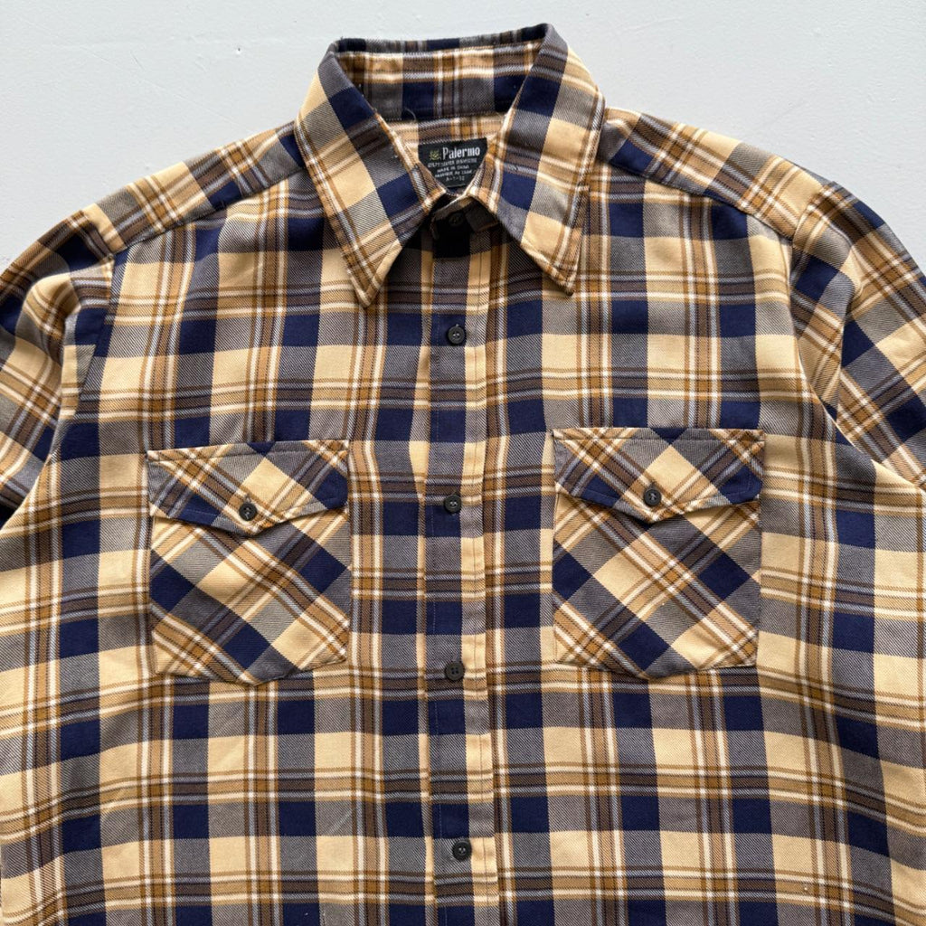 Blue Yellow Palermo 90’s Vintage Flannel Long Sleeve Shirt - Large