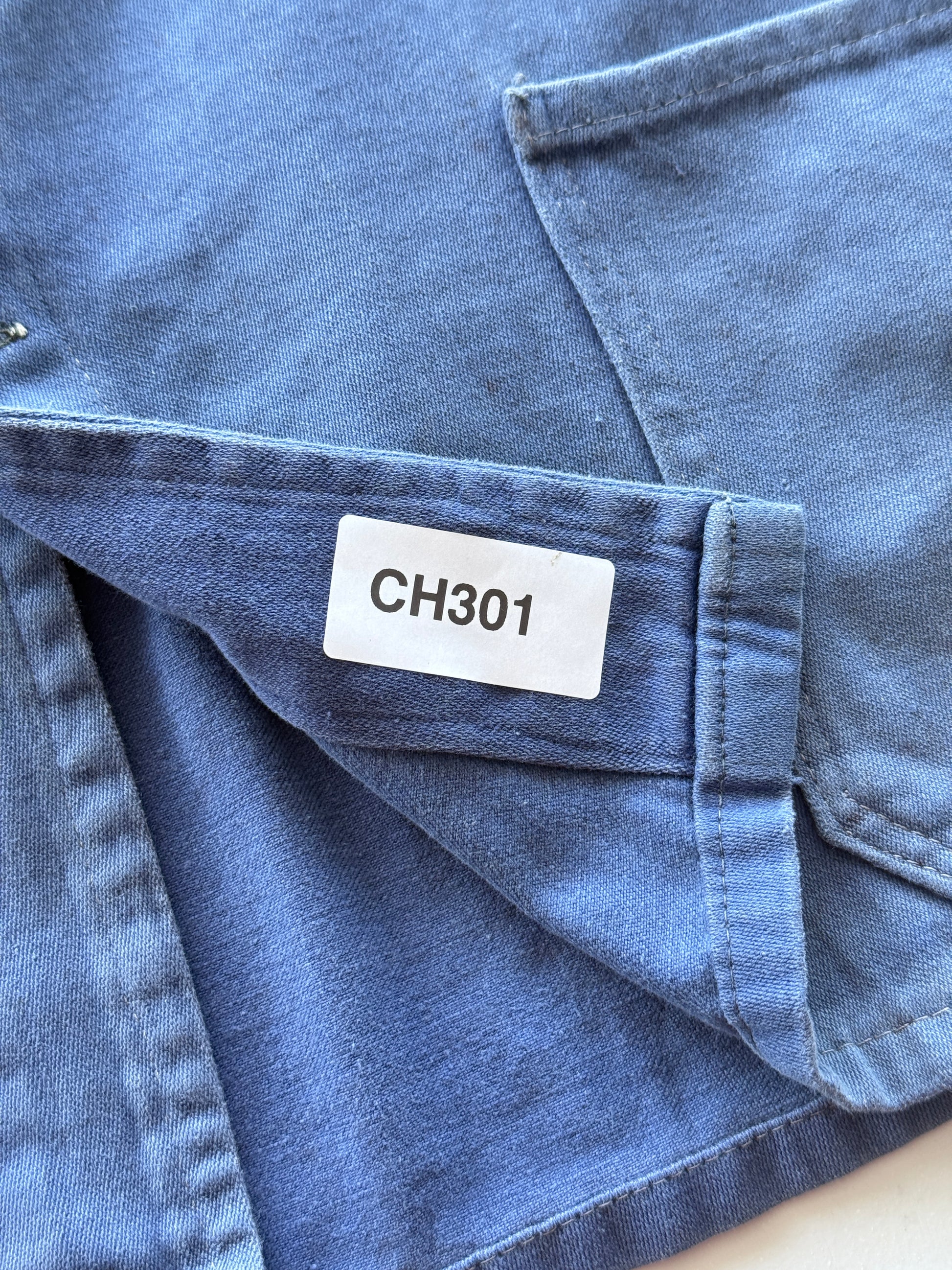 Blue French Chore Jacket 80's Vintage Thrashed Workwear - Medium