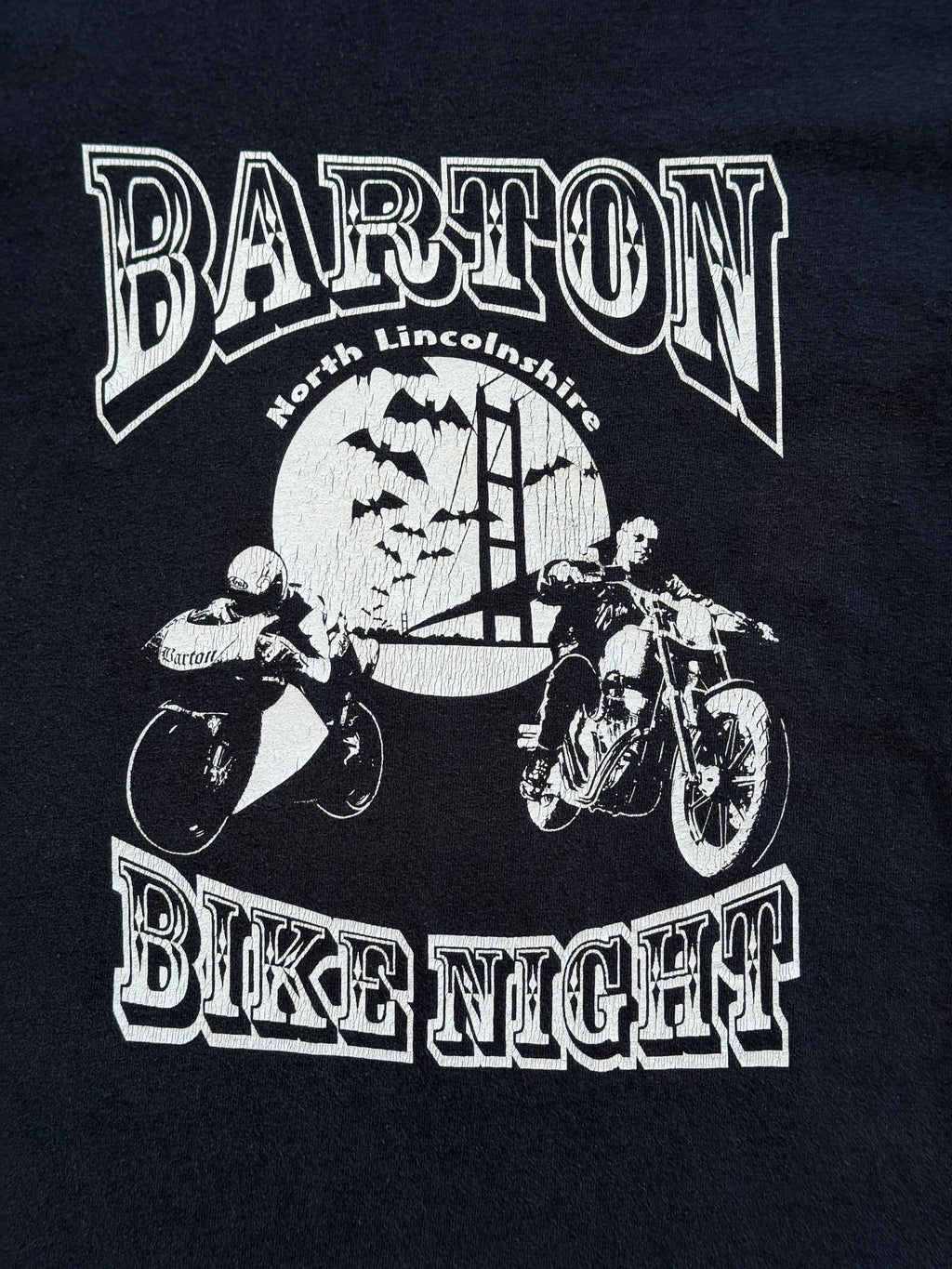 Black Barton Motorcycle 00's Vintage Graphic T-Shirt - Medium