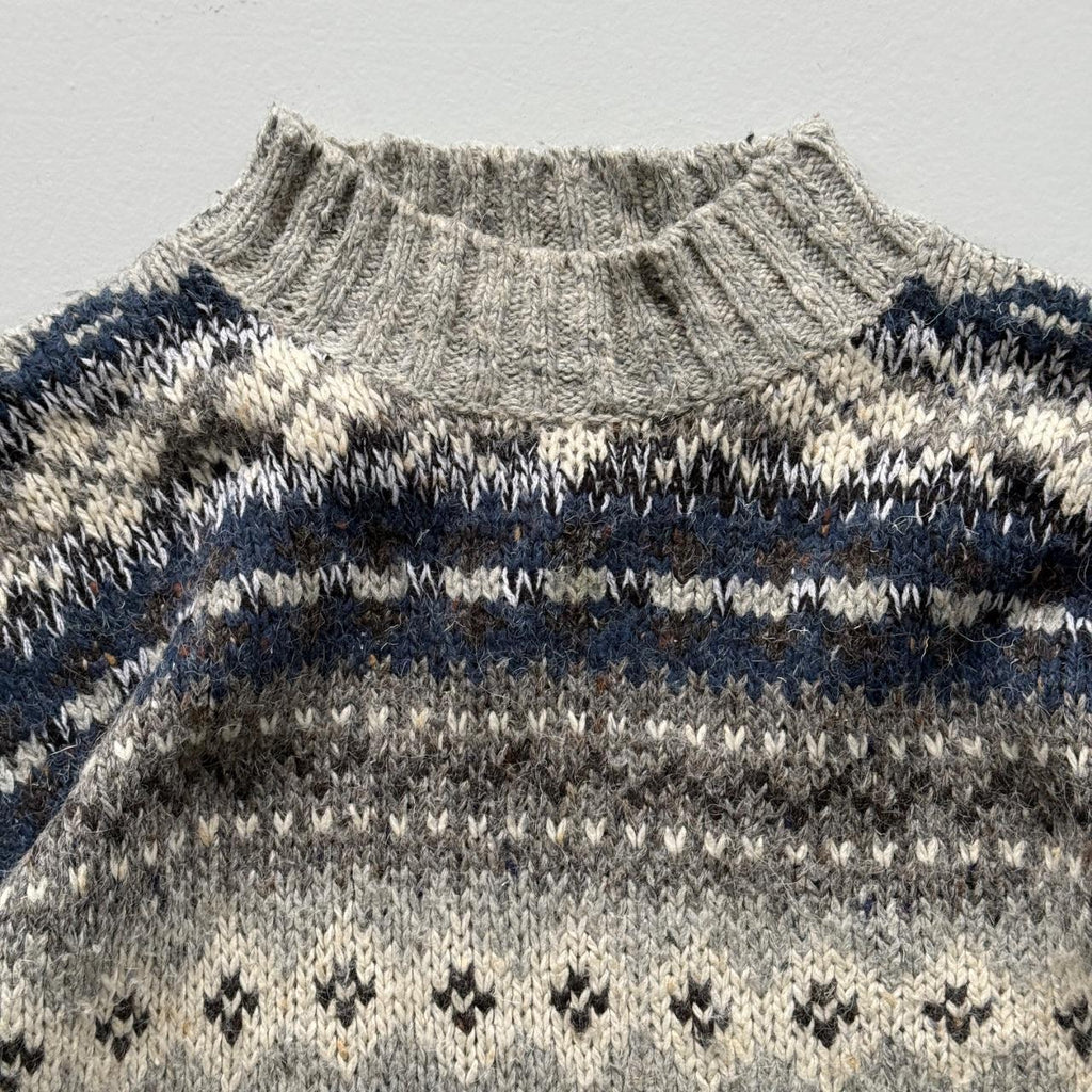 Blue Stripe Knitted 90s Vintage Knit Mock Neck Jumper - Medium