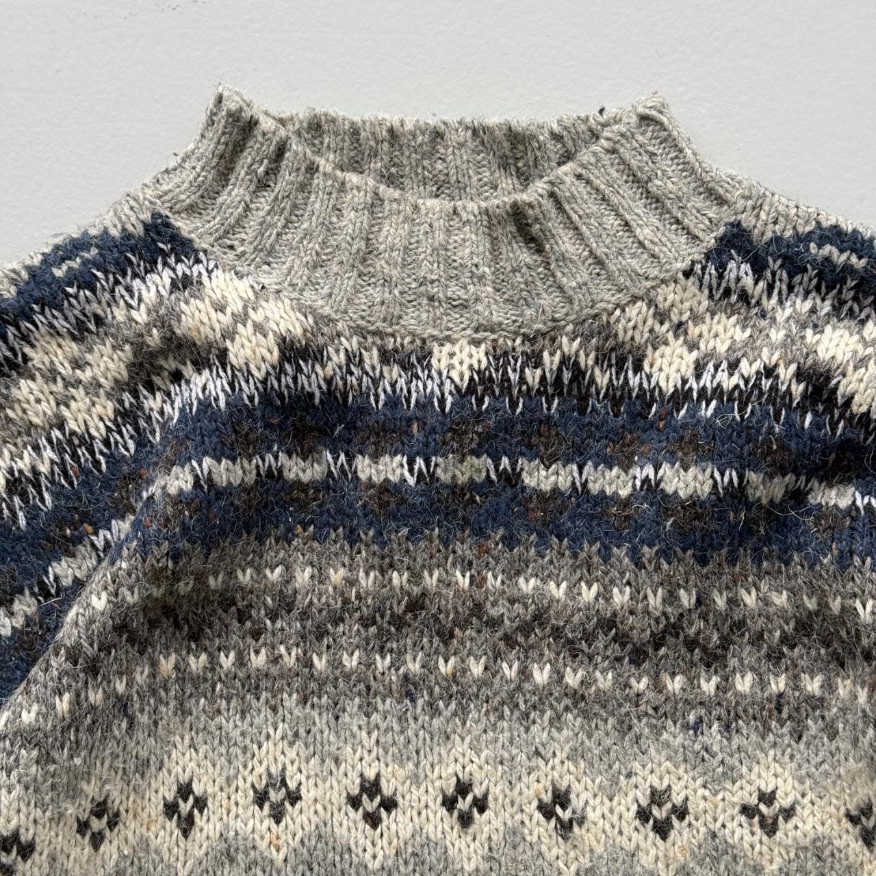 Blue Stripe Knitted 90s Vintage Knit Mock Neck Jumper - Medium