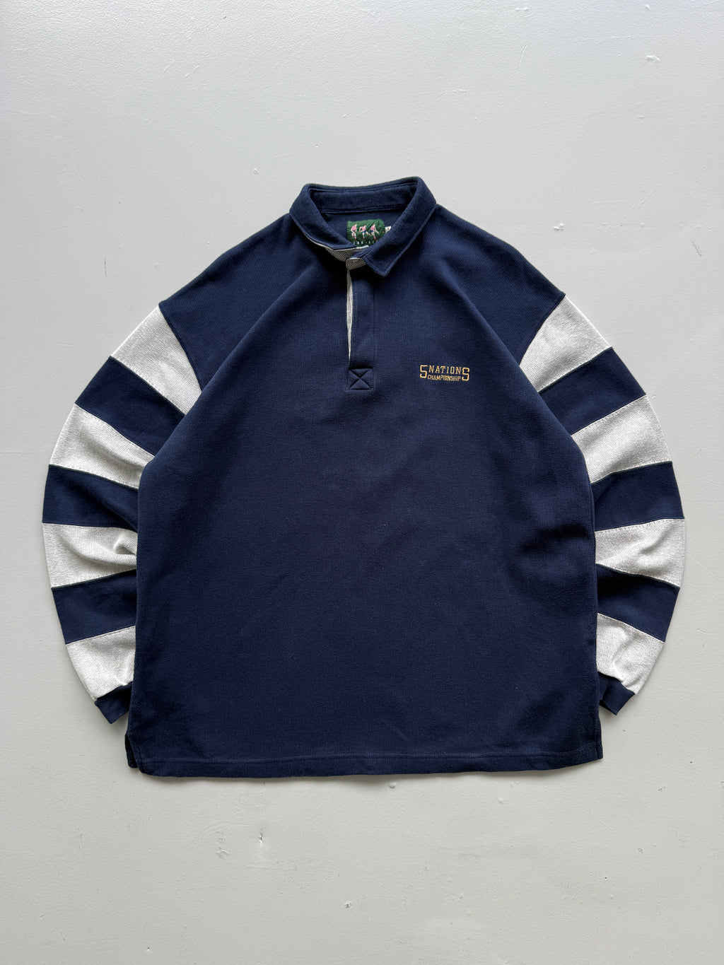 Navy Blue Five Nations 90's Vintage Long Sleeve Rugby Polo Jersey - XL