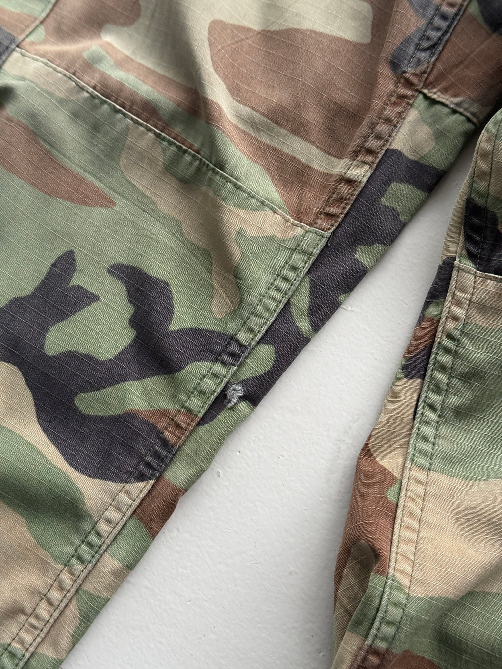 Green Camo Ripstop 80's Vintage Military Cargo Trousers - W34 x L31