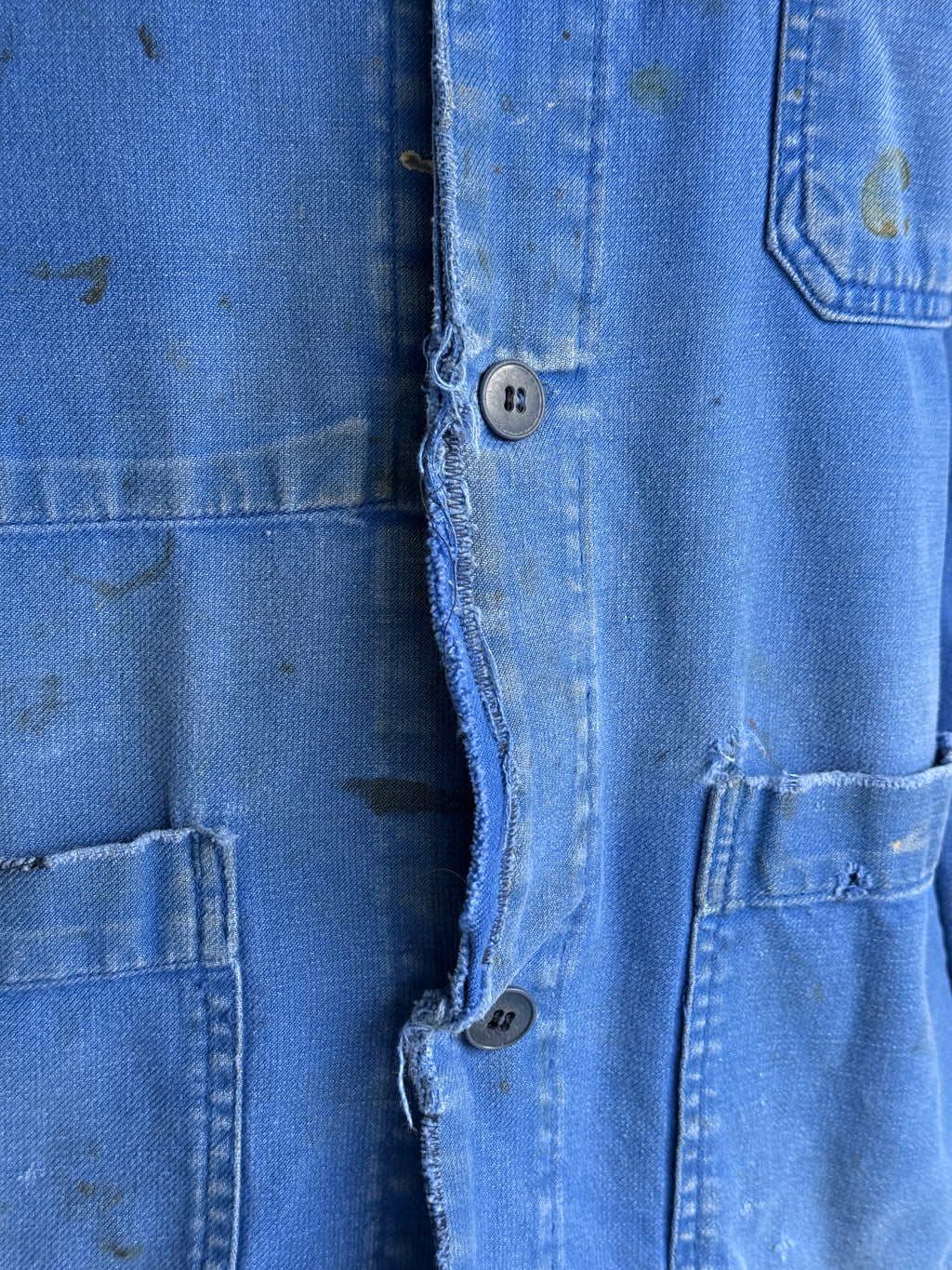 Thrashed Blue French 1970s Vintage Workwear Chore Jacket CH447 - Small