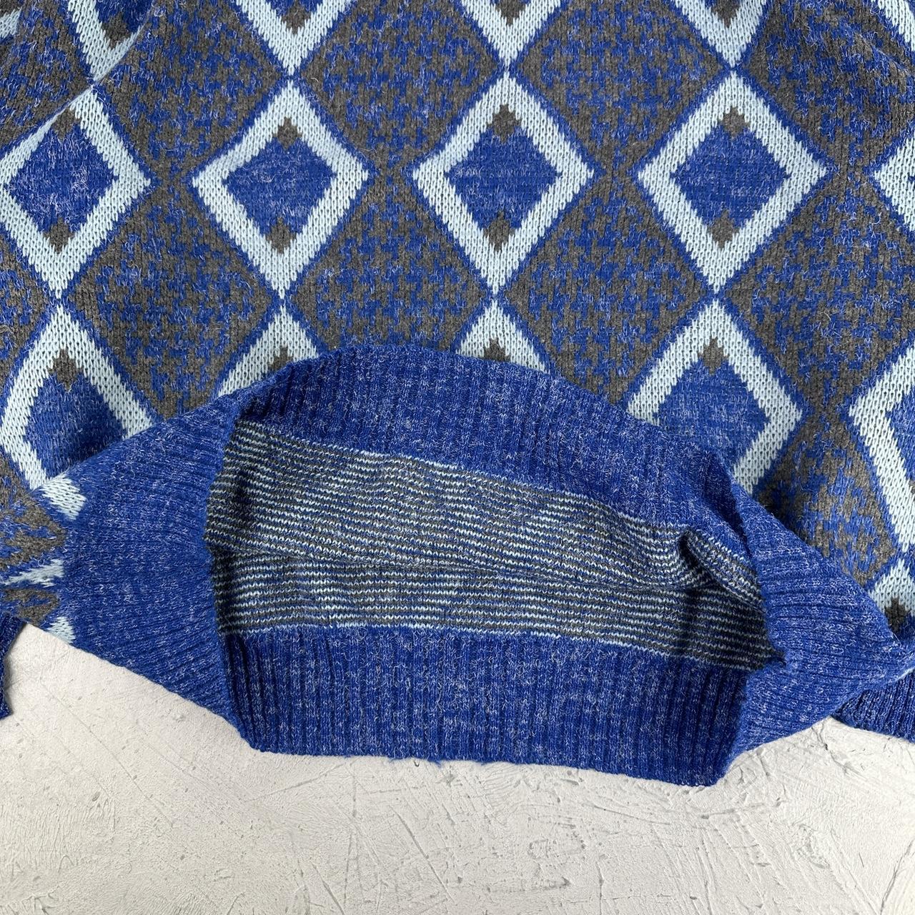 Blue Patterned 80's Knitted Sweatshirt - Medium
