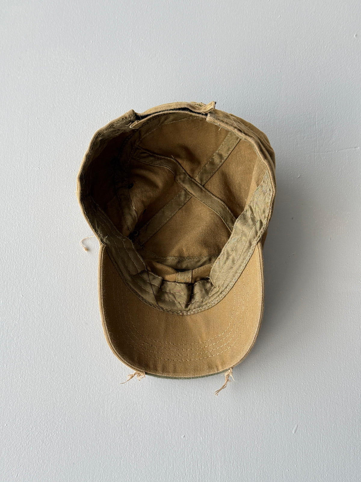 Khaki Brown Distressed Y2K Cadet Cap Military Style 00's Grunge Aesthetic