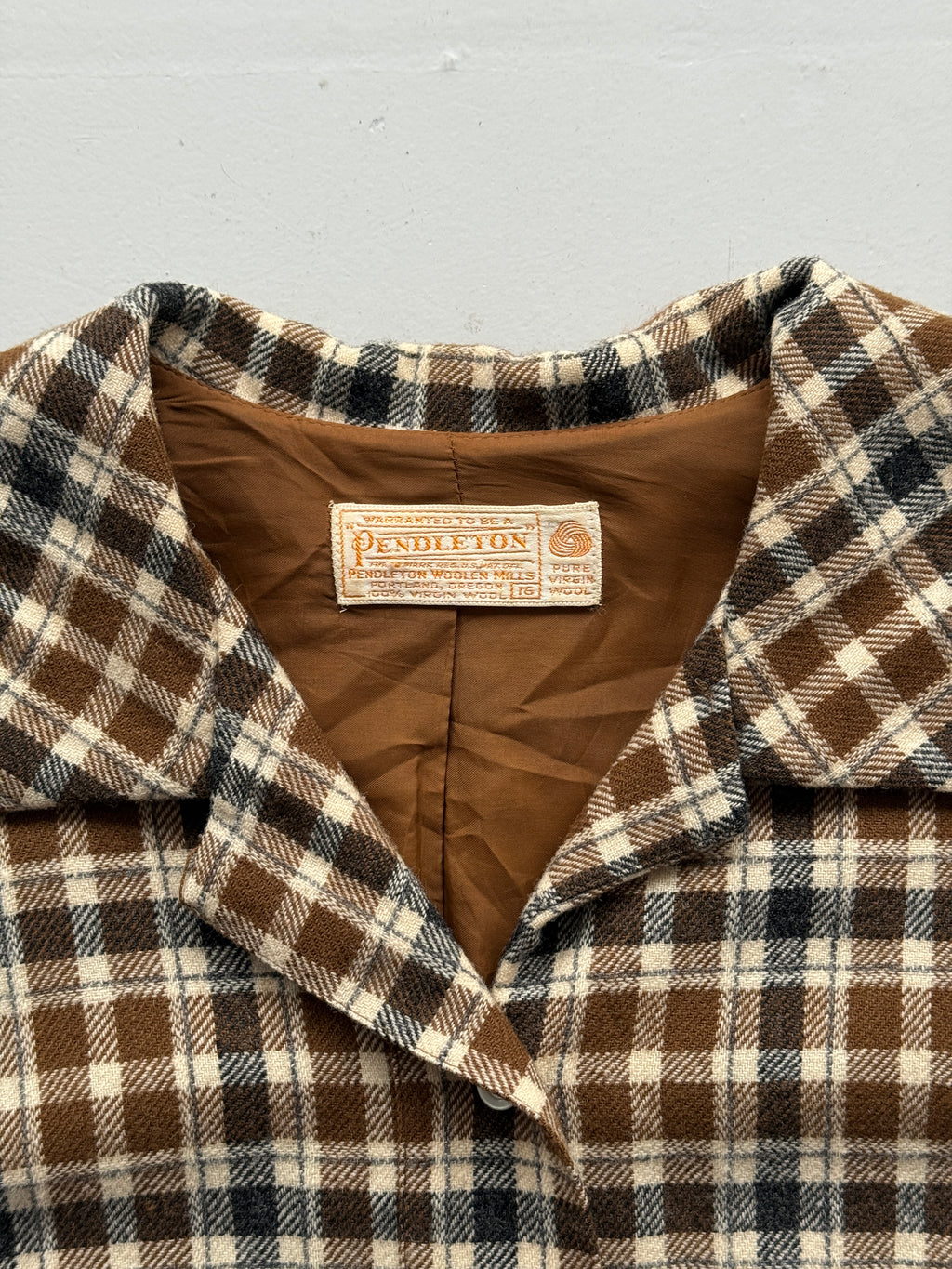 Brown Check Pendleton 80's Vintage Lined Wool Dress - UK 14
