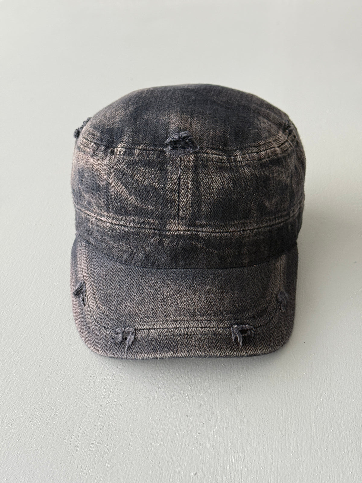 Grey Distressed Y2K Cadet Cap Military Style 00's Grunge Aesthetic