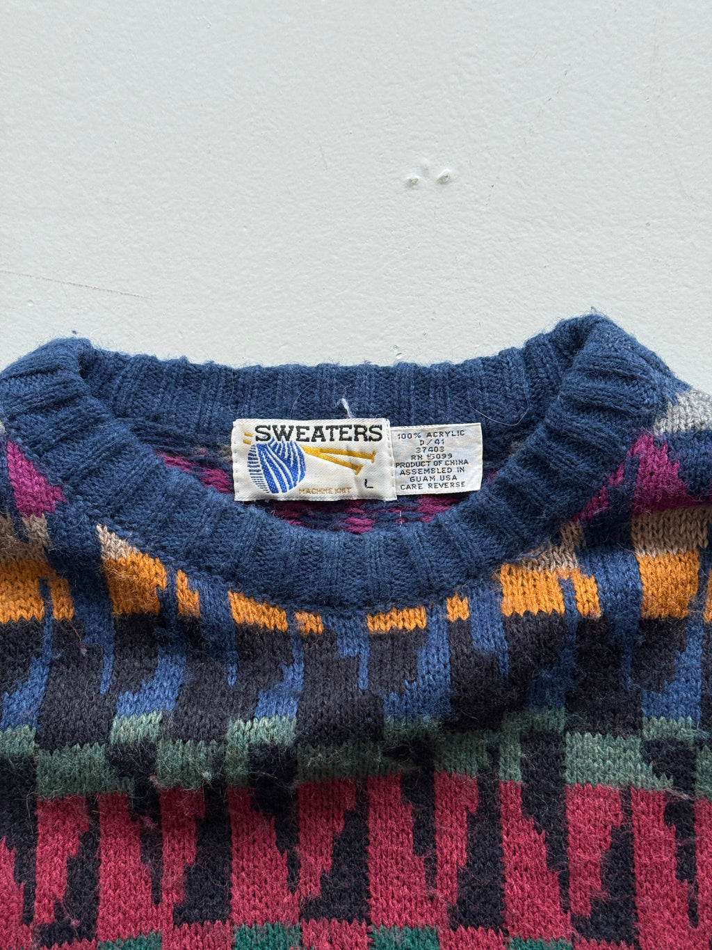 Geometric Patterned 90's Acrylic Knit Vintage Jumper - XL