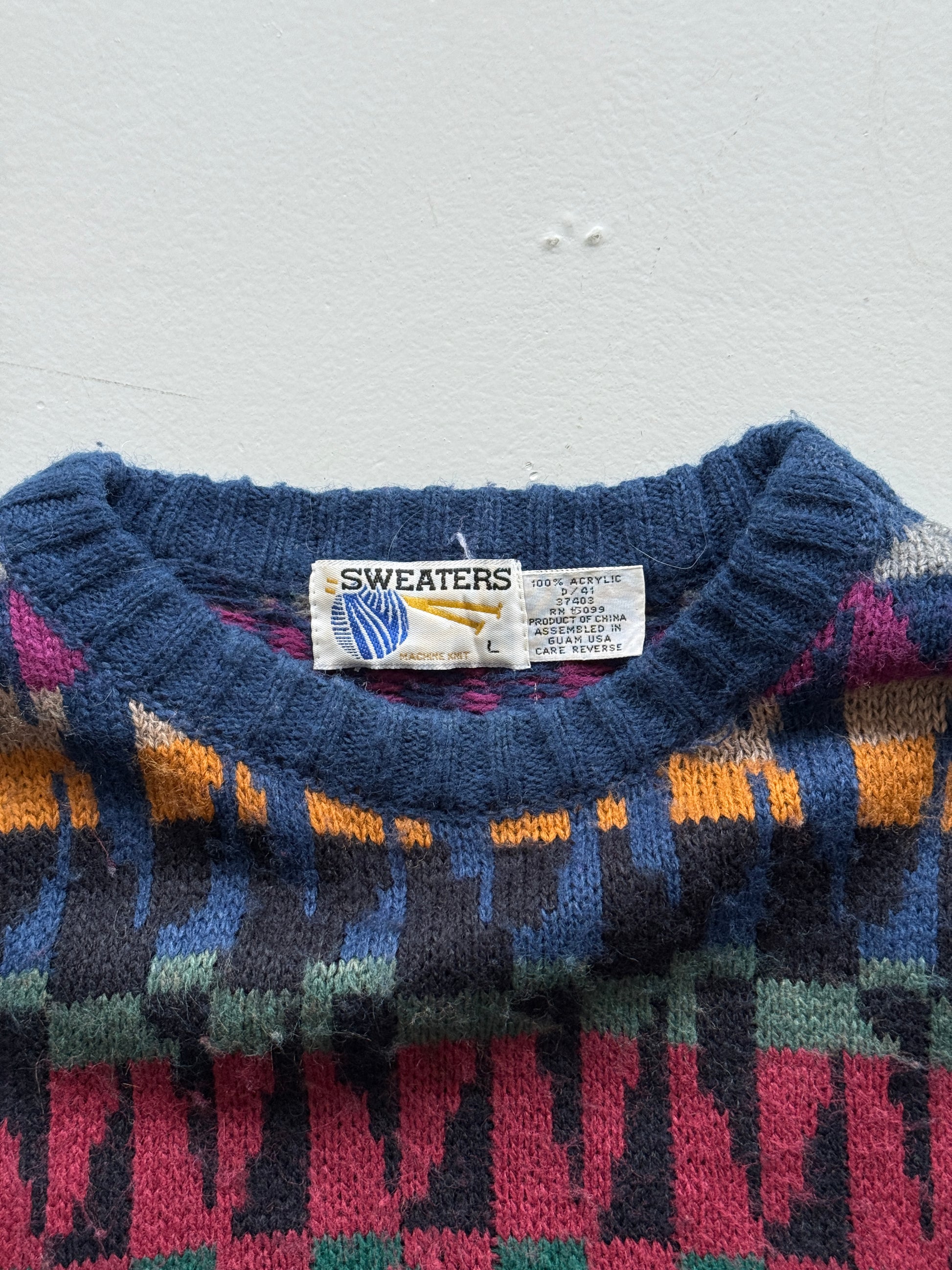 Geometric Patterned 90's Acrylic Knit Vintage Jumper - XL