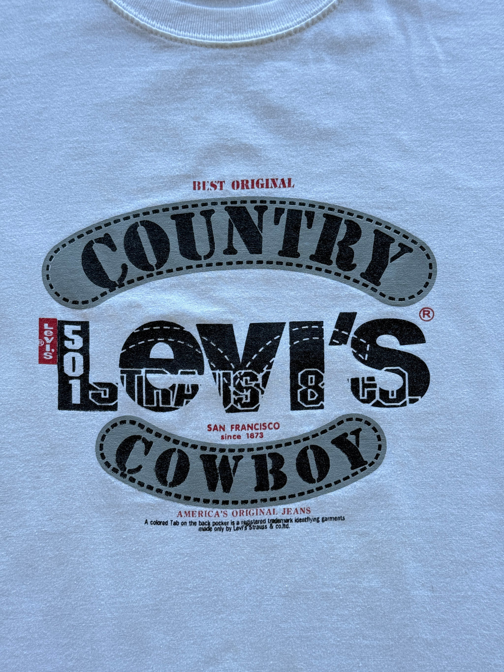 White Levi's Country Cowboy 90's Vintage Graphic T-Shirt - Large Boxy