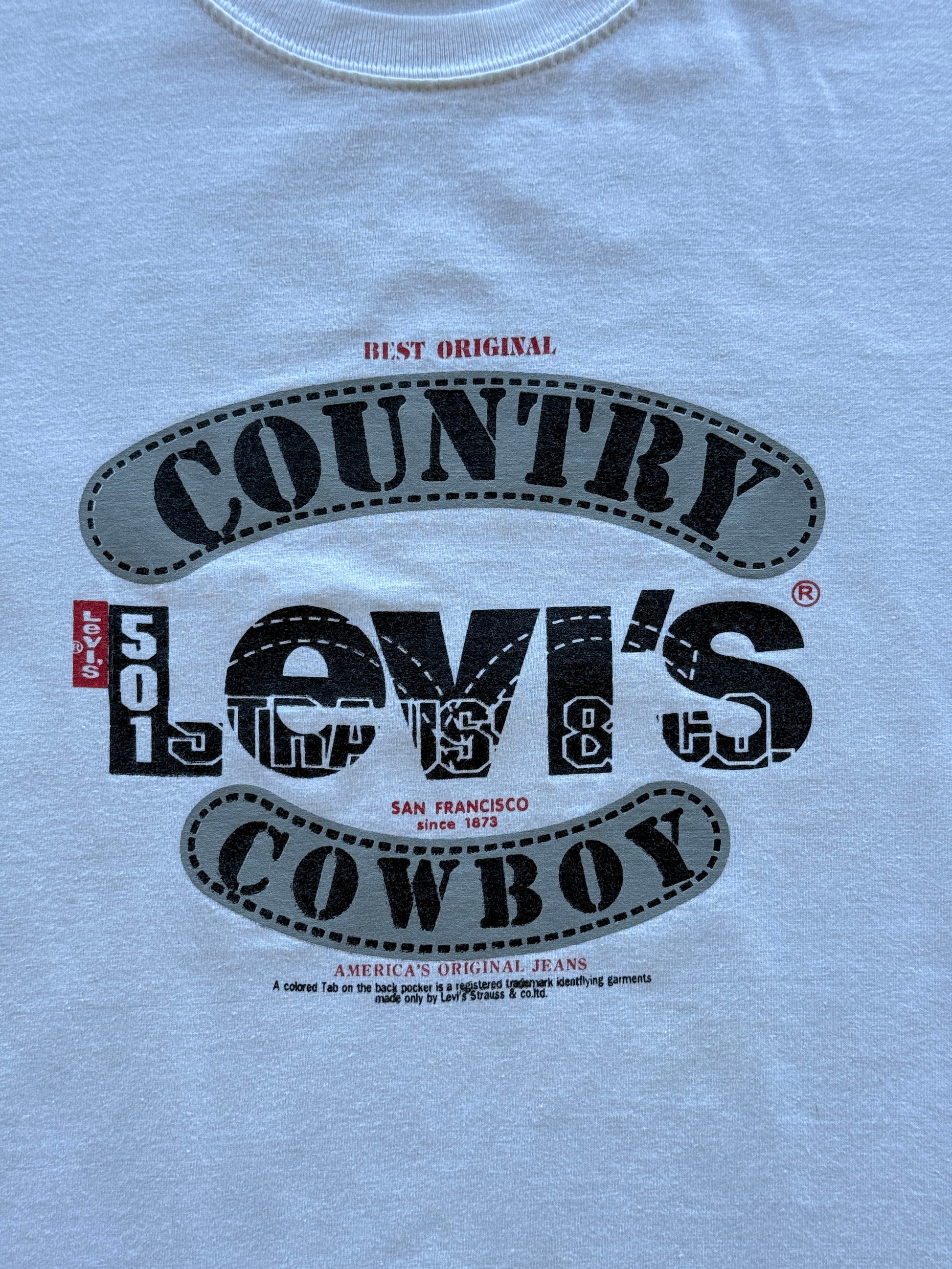 White Levi's Country Cowboy 90's Vintage Graphic T-Shirt - Large Boxy