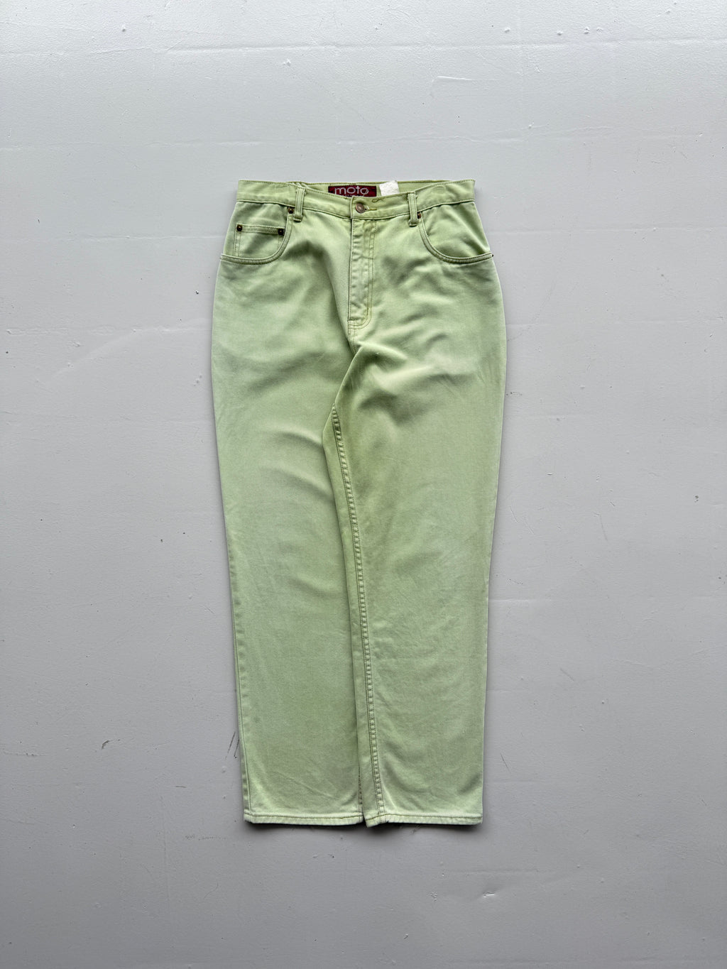 Pale Green Moto Y2K Vintage Jeans - UK 14