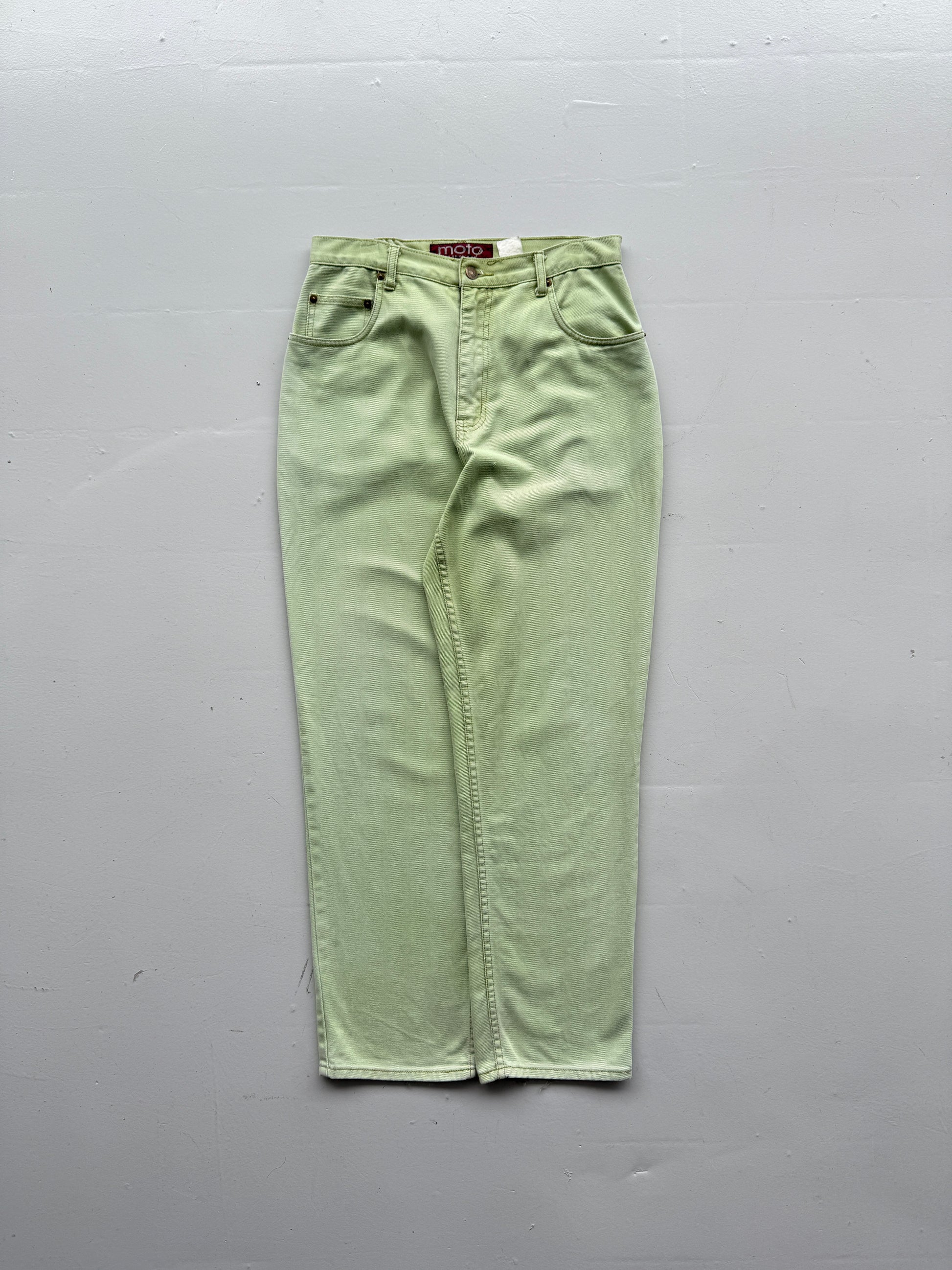 Pale Green Moto Y2K Vintage Jeans - UK 14