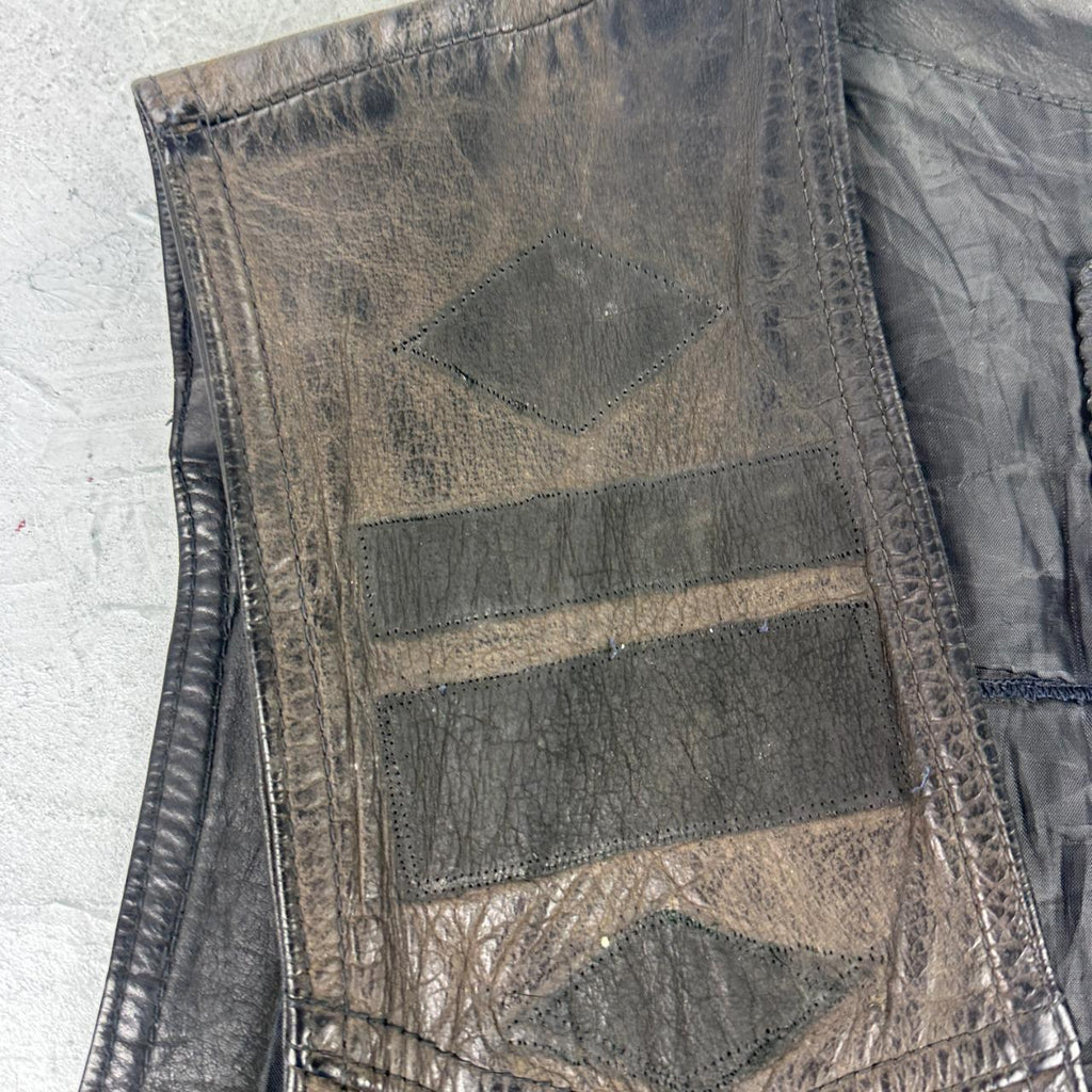 Black Leather 90s Vintage Biker Waistcoat - Medium