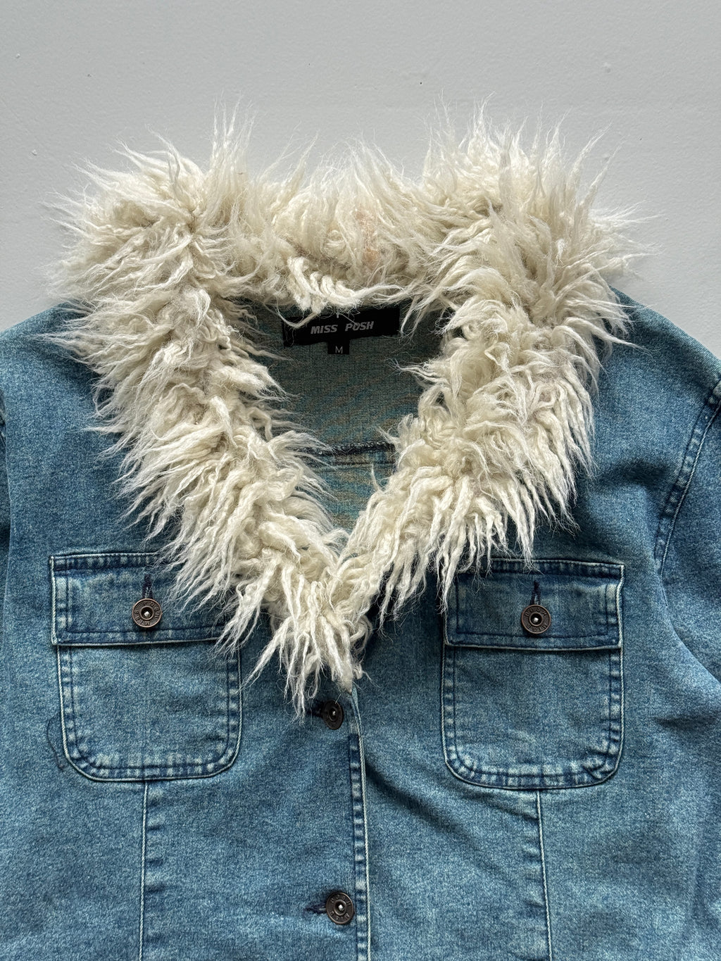 Blue Miss Posh 00's Vintage Y2K Denim Fur Jacket - Size 6