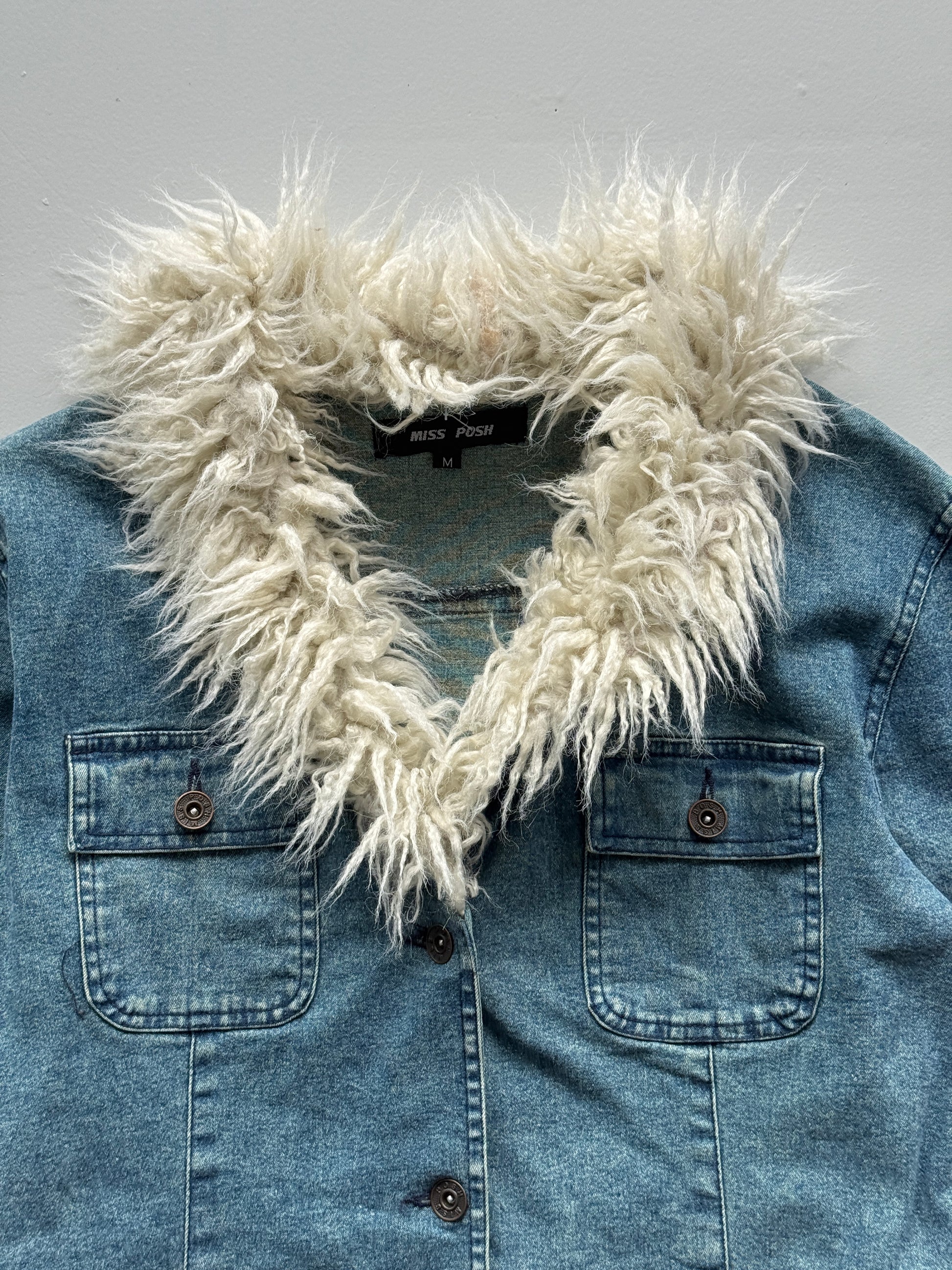 Blue Miss Posh 00's Vintage Y2K Denim Fur Jacket - Size 6
