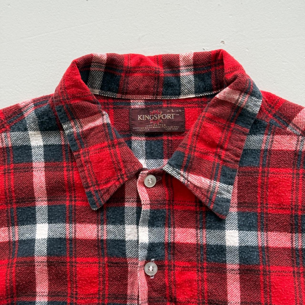 Red and Navy Checkered Kingsport 90s Vintage Long Sleeve Shirt - XL