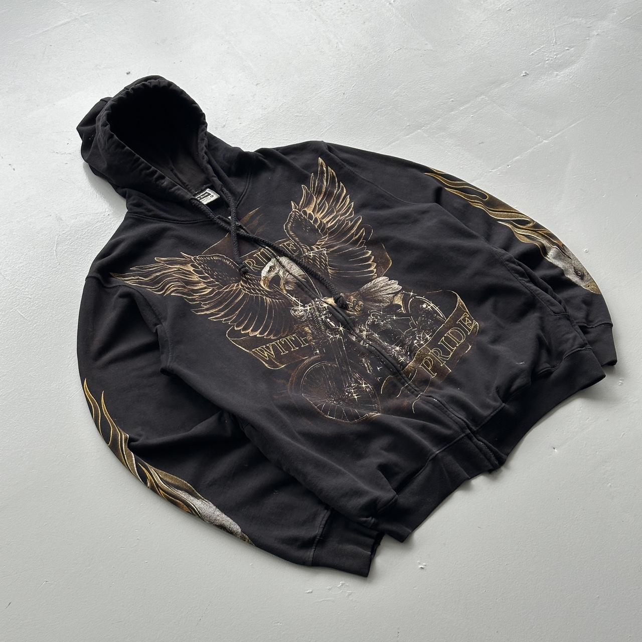Black Biker Eagle 90’s Vintage Graphic Hoodie - Large