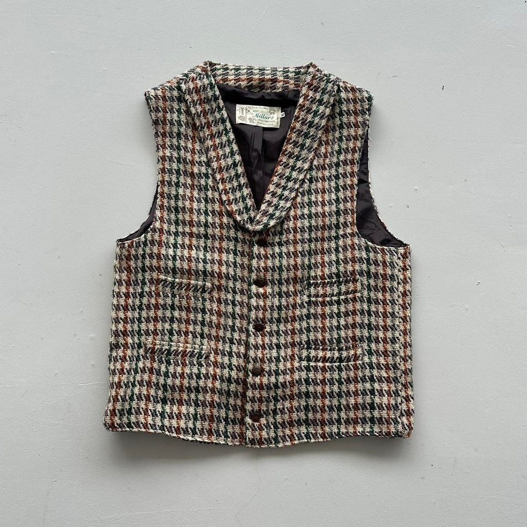 Checkered Millard Irish 60s Vintage Woollen Waistcoat / Vest - Large