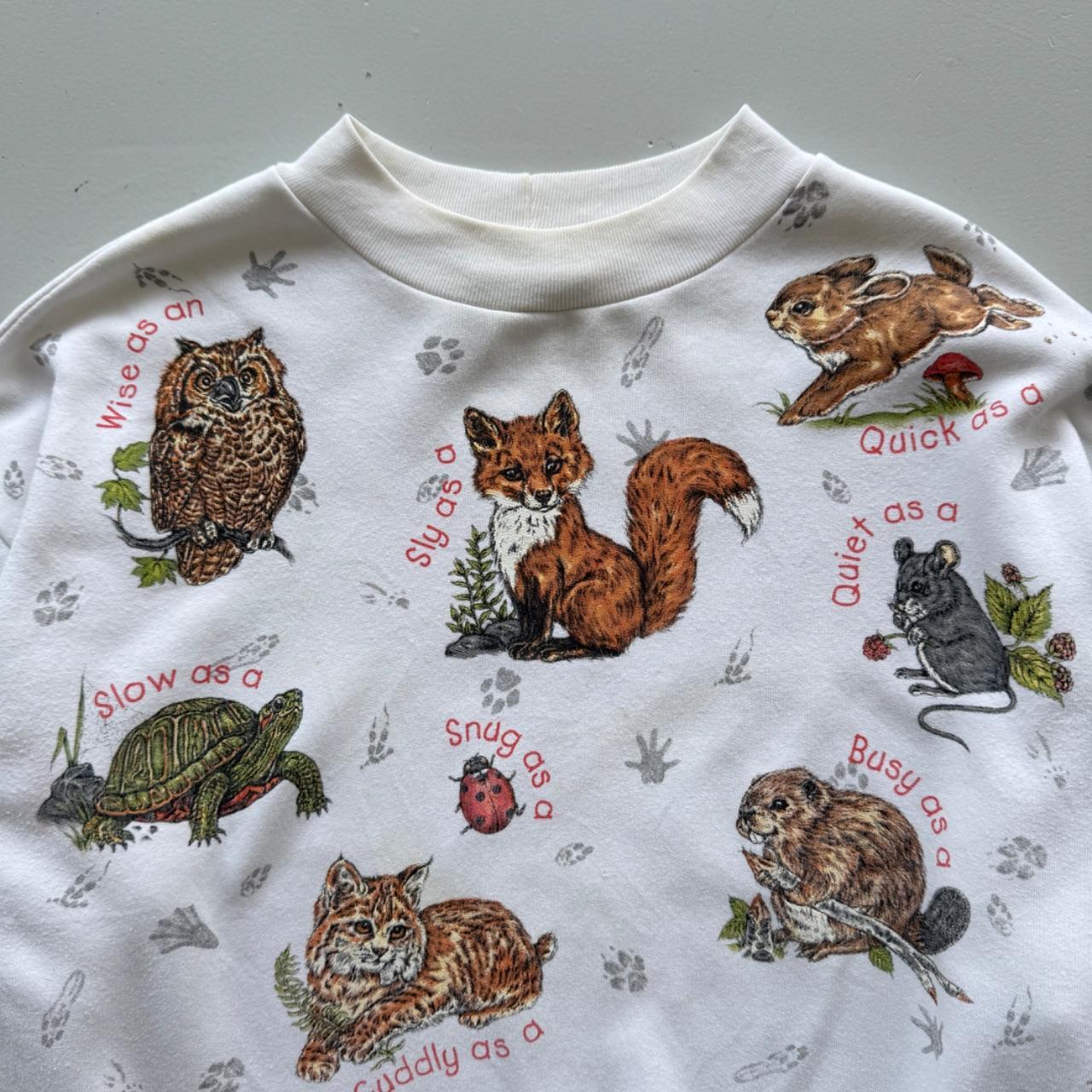 White Cartoon Animal's 90’s Vintage Graphic Sweatshirt - Size 8