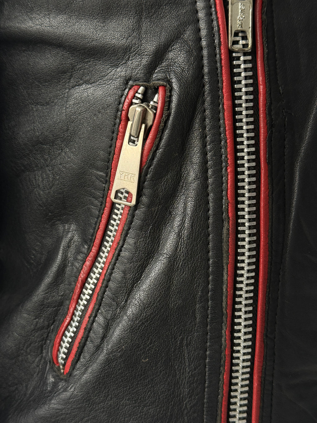 Black & Red 90's Vintage leather Biker Jacket - Mens Small - Womens 10