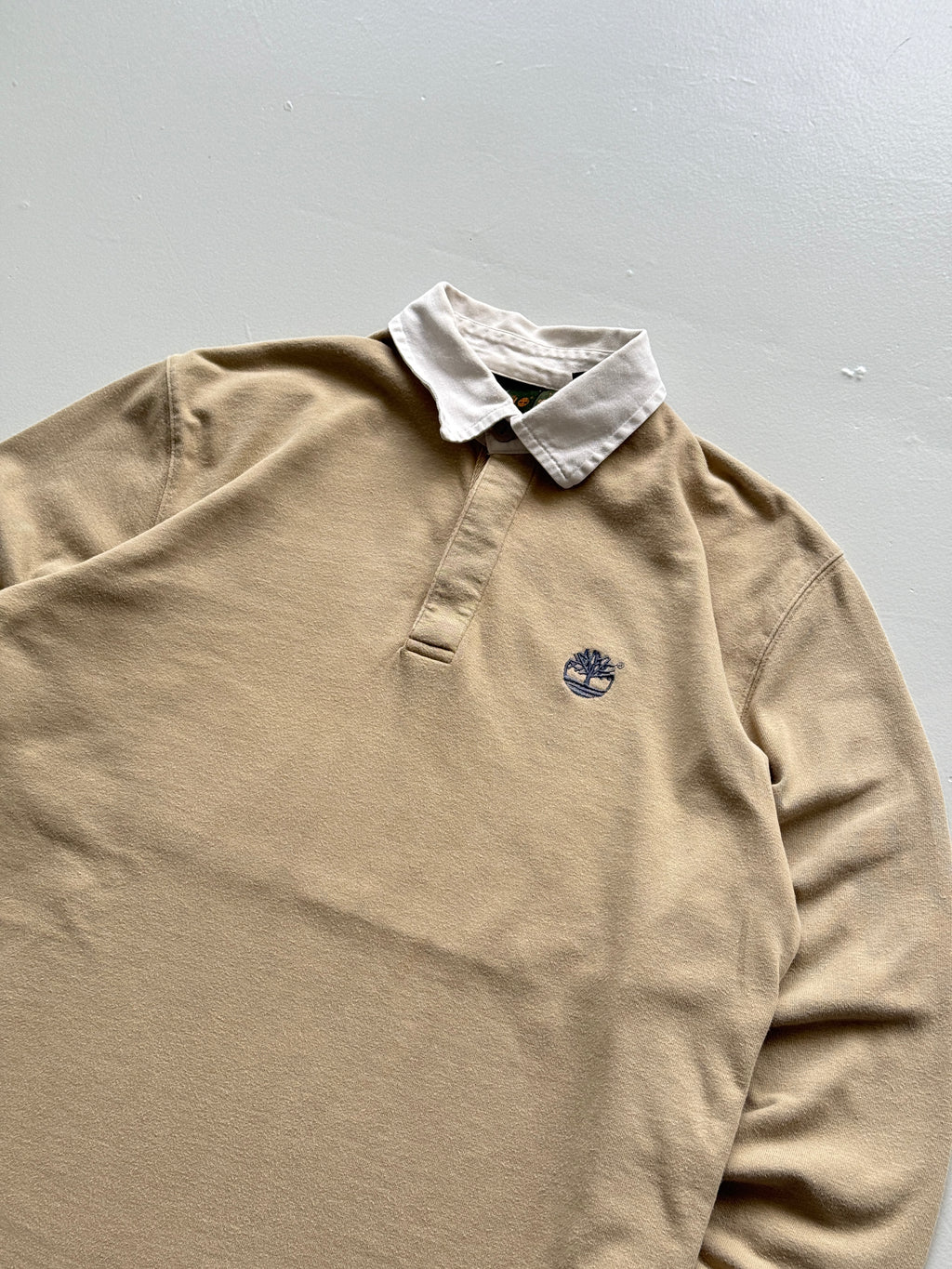 Cream Timberland 00's Vintage Long Sleeve Rugby Polo Jersey - Small