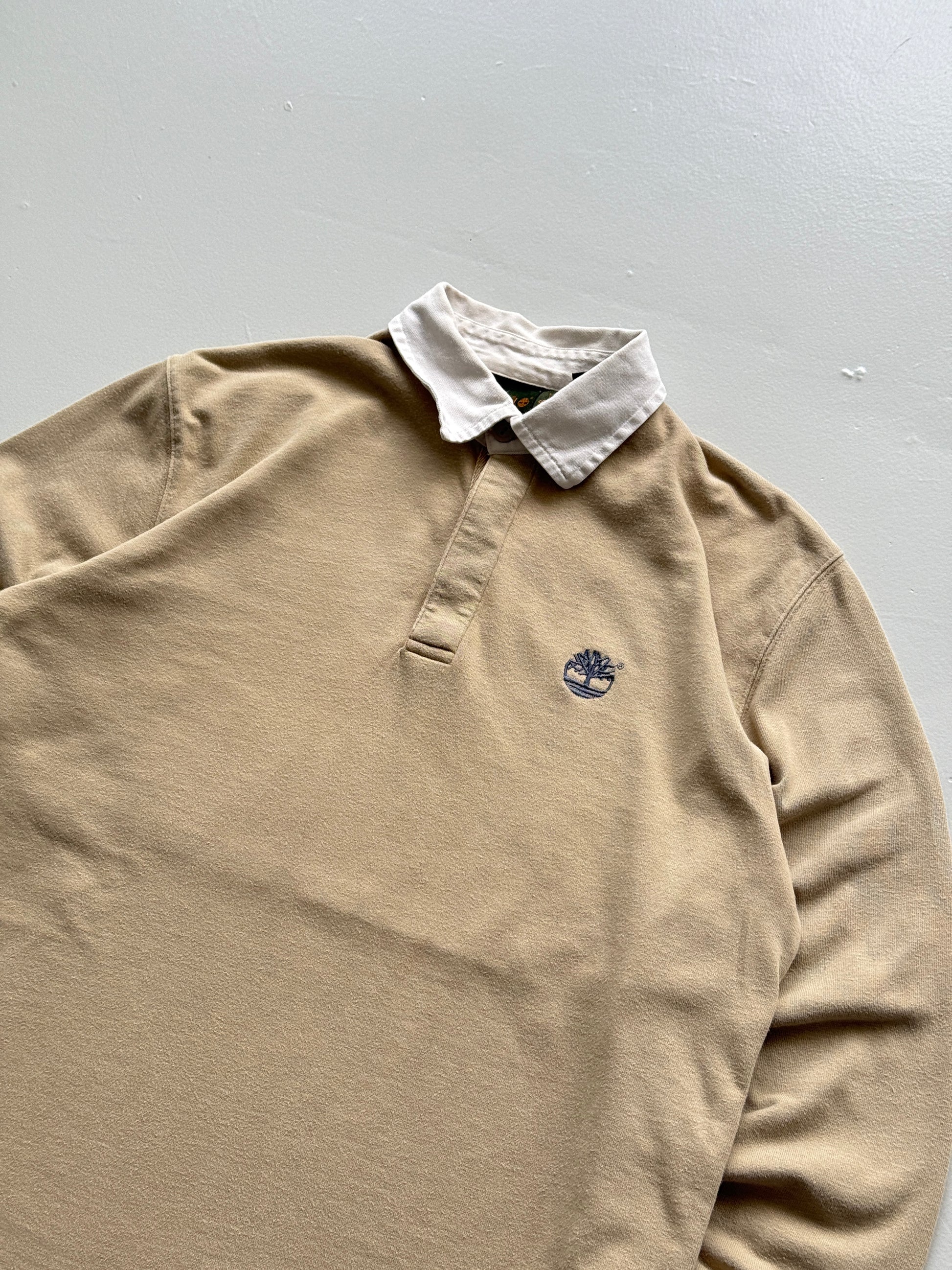 Cream Timberland 00's Vintage Long Sleeve Rugby Polo Jersey - Small