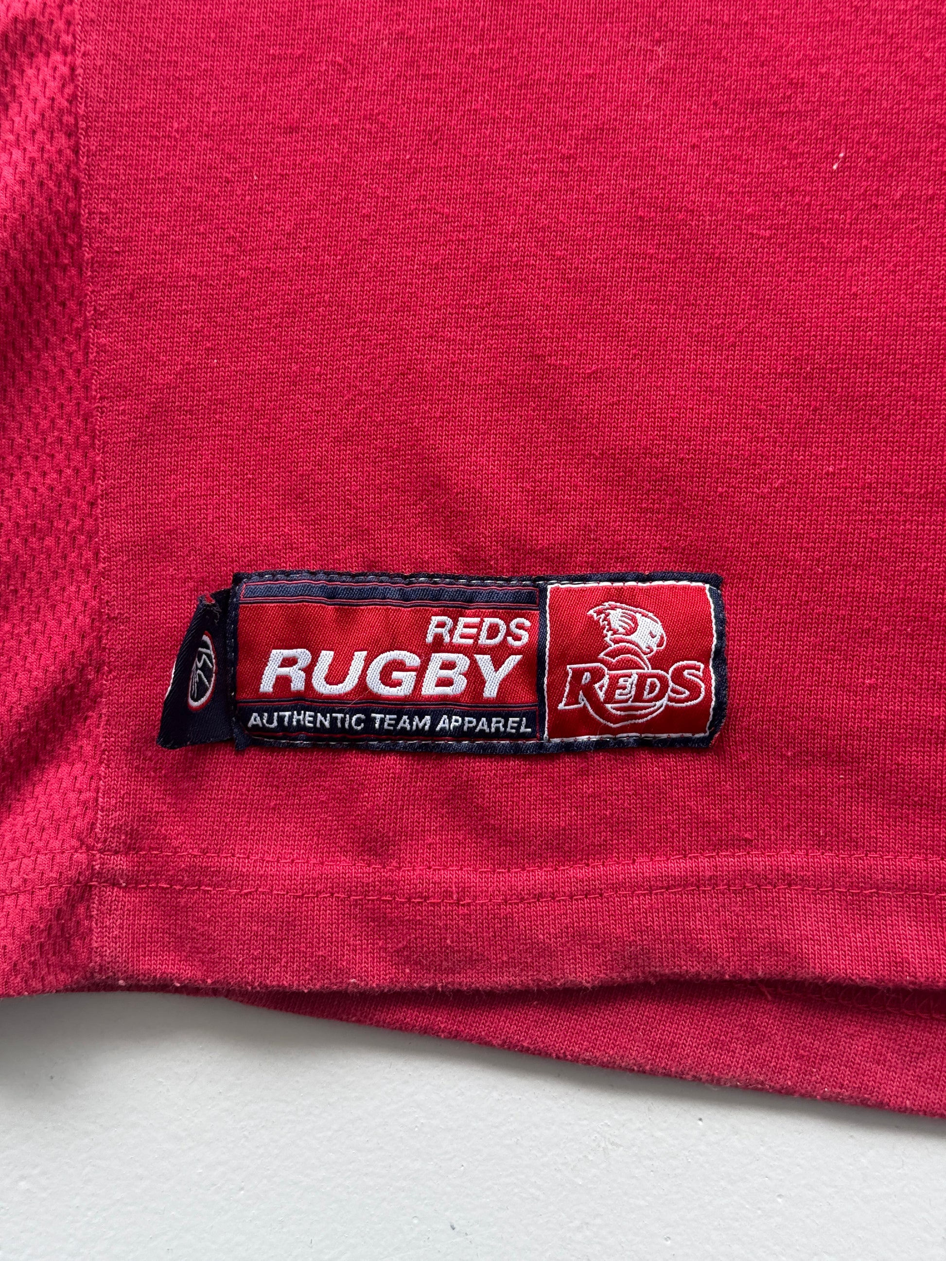 Red Queensland Reds 00's Vintage Short Sleeve Rugby Polo Jersey - Large