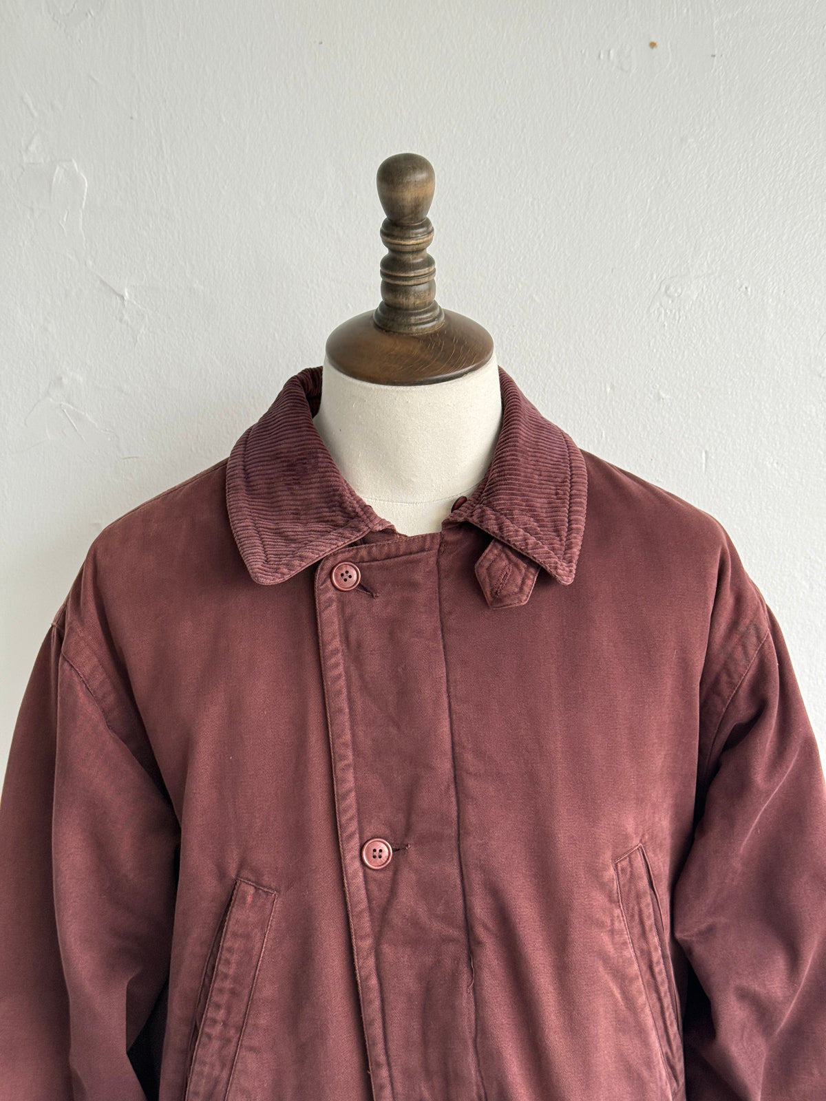 Aquascutum Burgundy Corduroy Collar Vintage Insulated Barn Jacket - Large