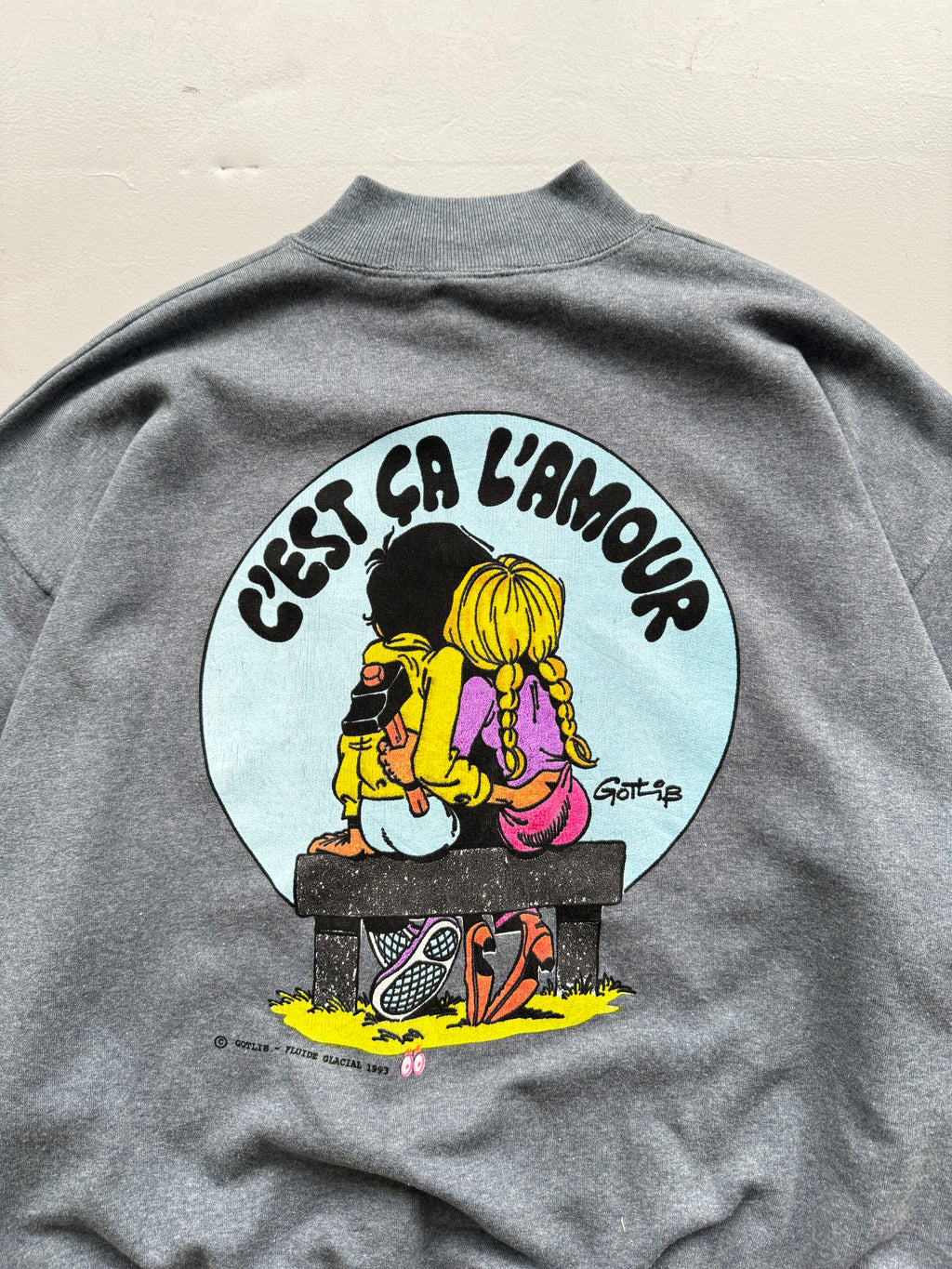 Grey French Cartoon 90's Vintage Graphic Sweatshirt Jumper - Large