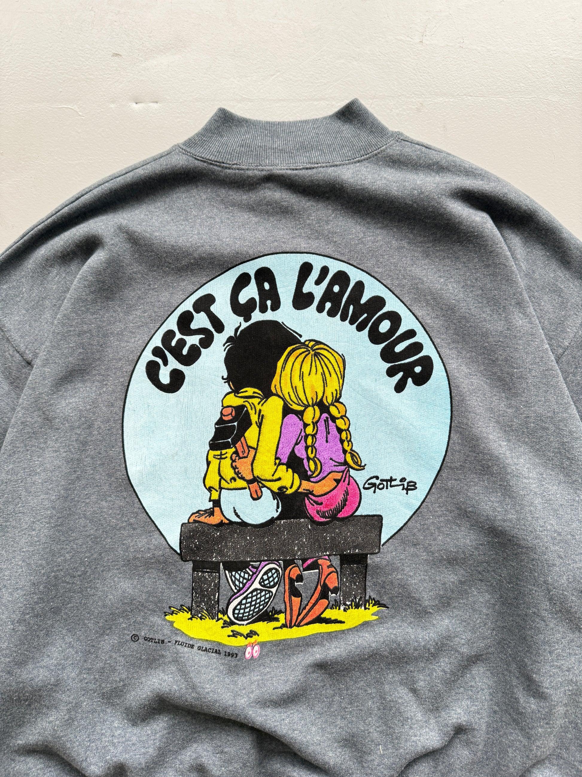 Grey French Cartoon 90's Vintage Graphic Sweatshirt Jumper - Large