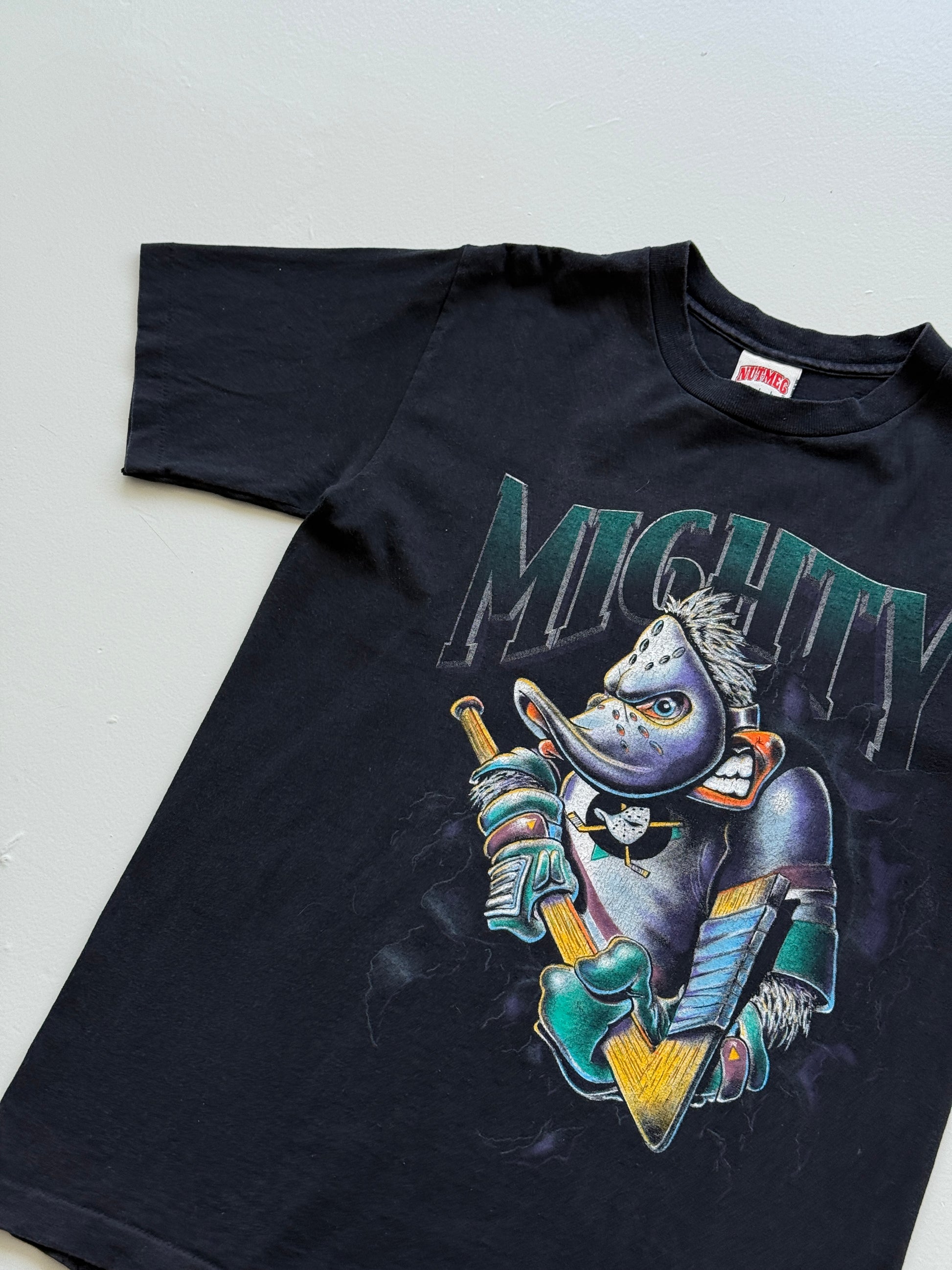 Black Mighty Ducks NHL 90s Vintage Nutmeg Mills Single Stitch T-Shirt - Medium