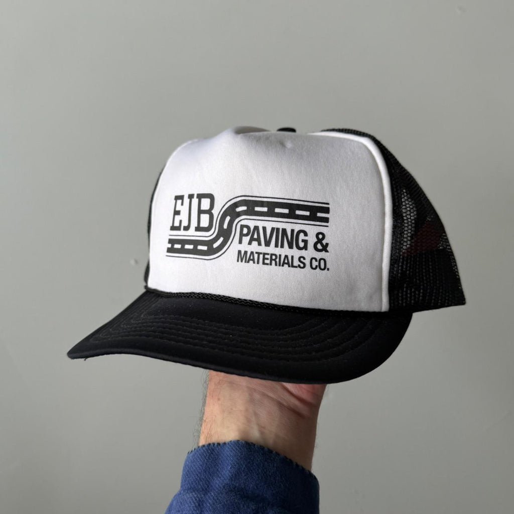 Black White EJB Paving Vintage Foam and Mesh SnapBack Trucker Cap