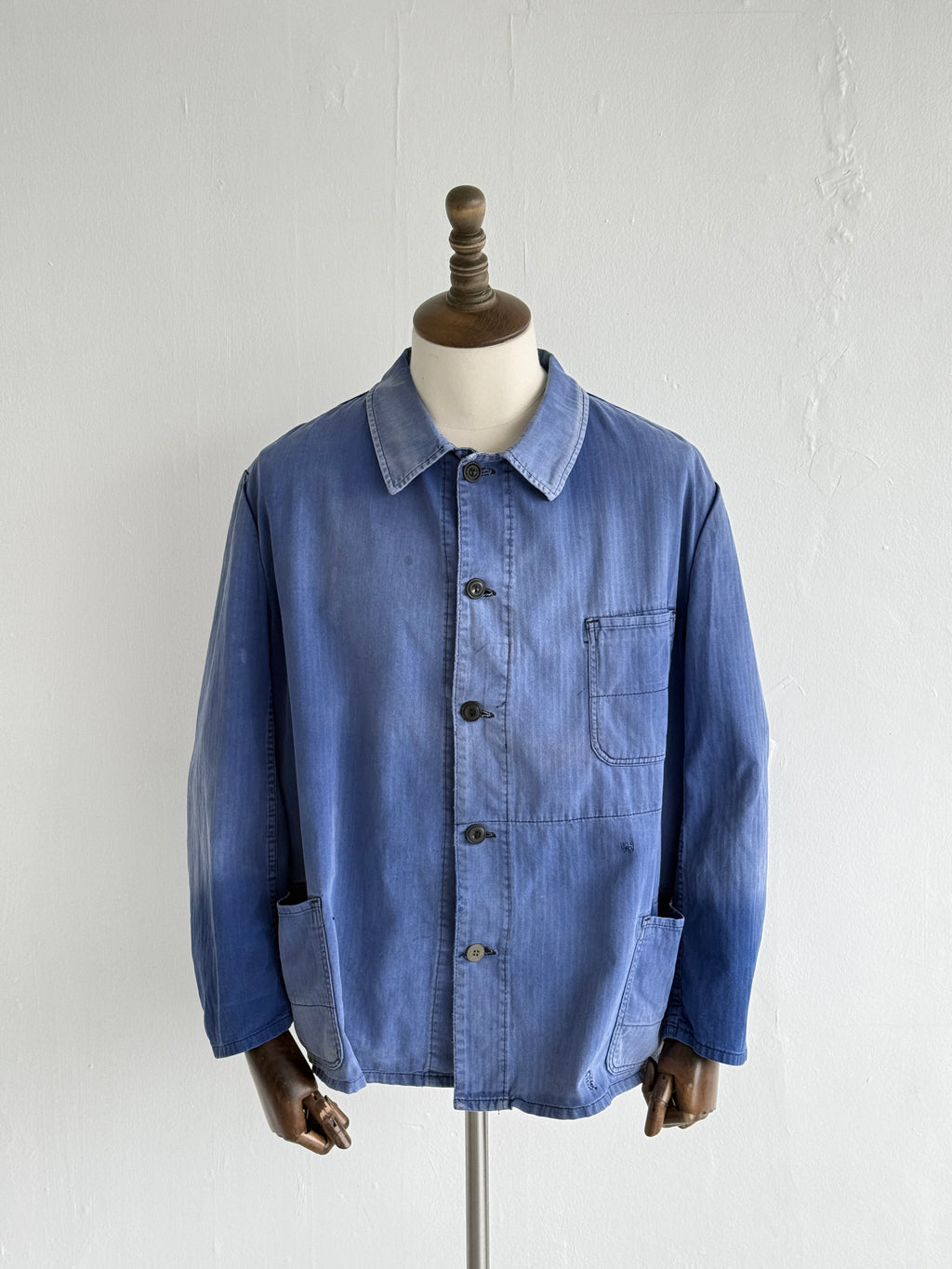 Faded Blue Pionier 70's Herringbone Cotton Vintage Workwear Chore Jacket CH380 -