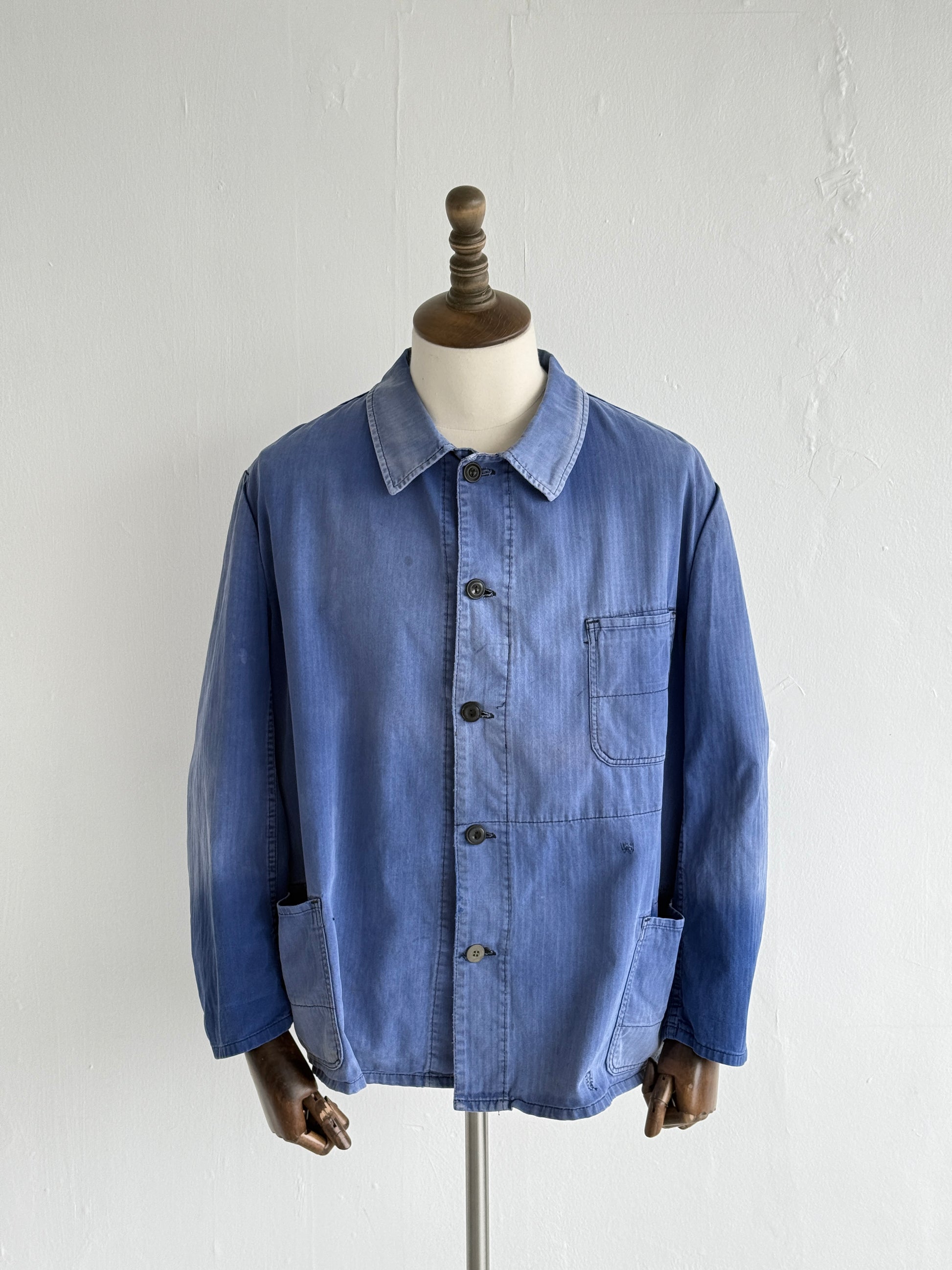 Faded Blue Pionier 70's Herringbone Cotton Vintage Workwear Chore Jacket CH380 -