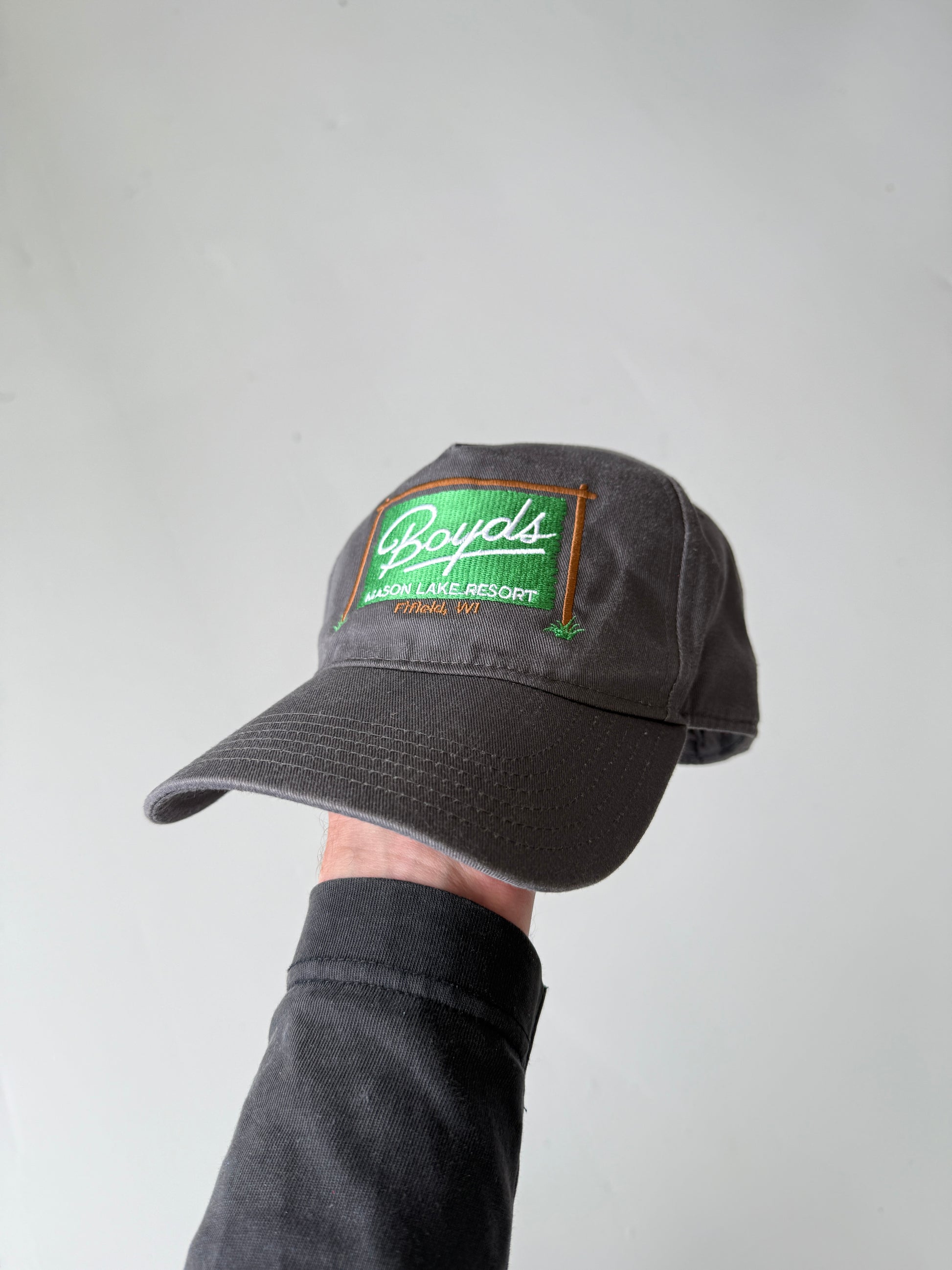 Grey Boyds Lake Resort Vintage Cotton SnapBack Trucker Cap