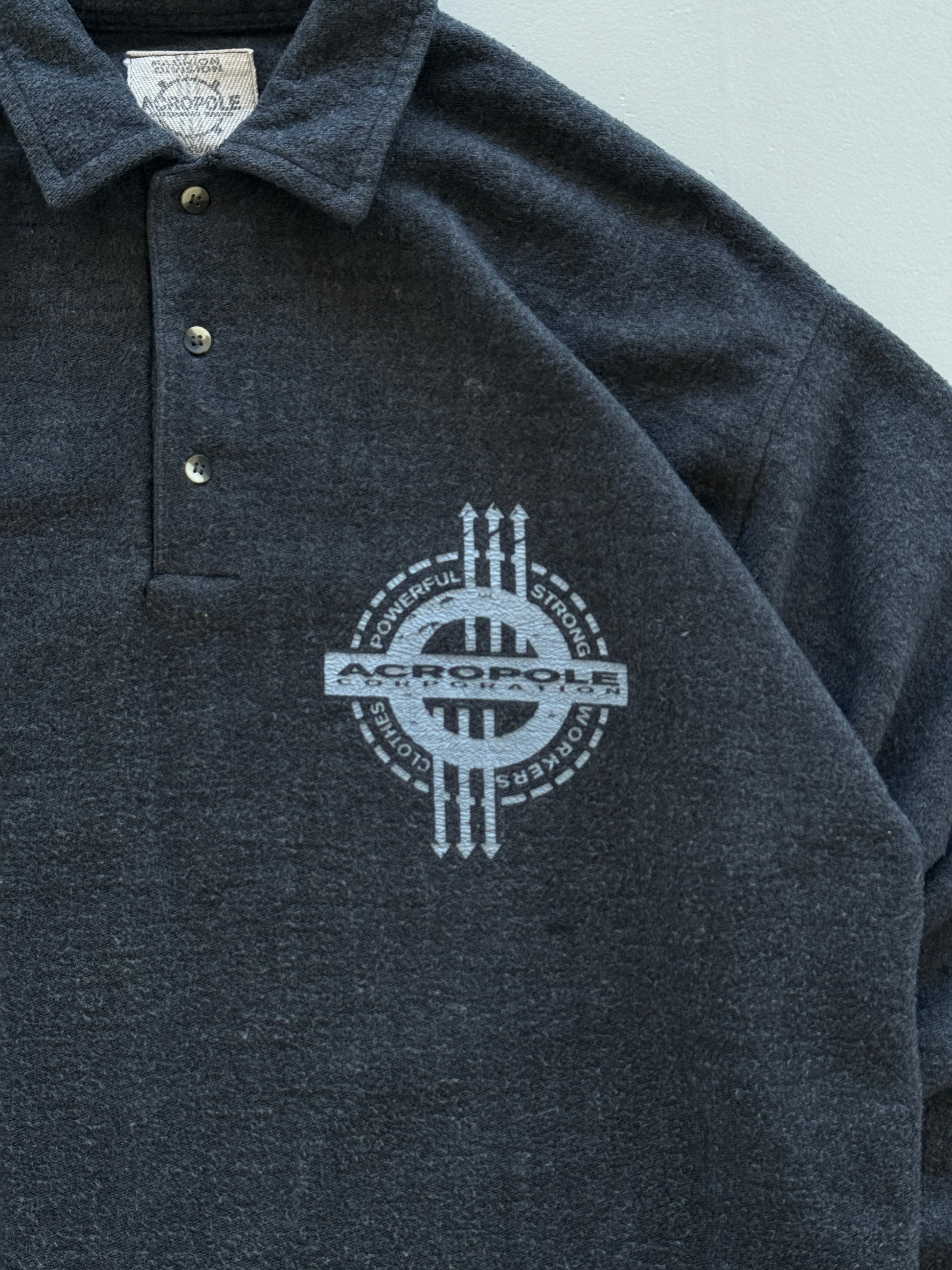 Grey Acro Polo 90's Vintage Graphic Skater Polo Sweatshirt - Medium