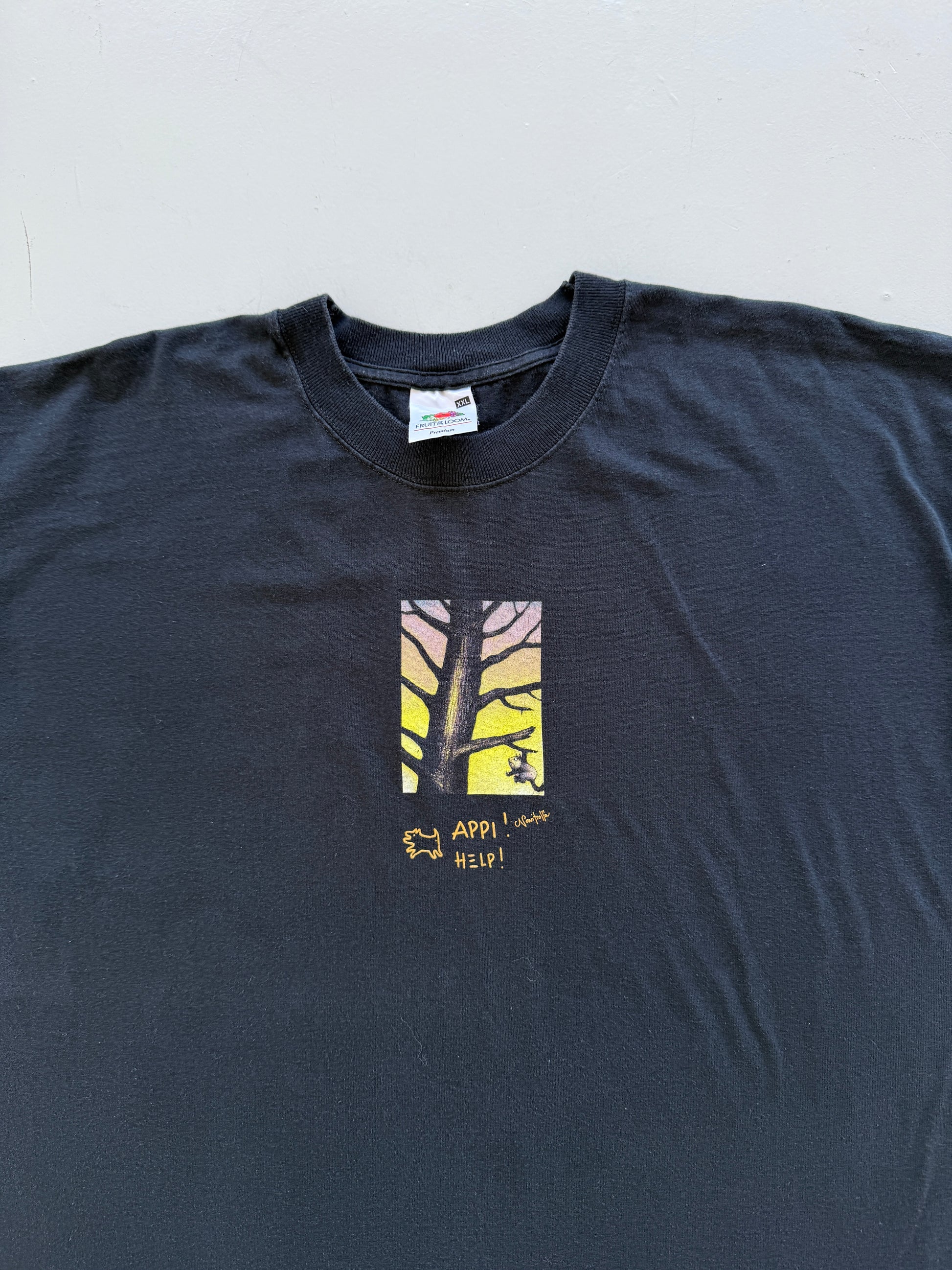 Black Appi 00's Vintage Illustration Graphic T-Shirt - XL