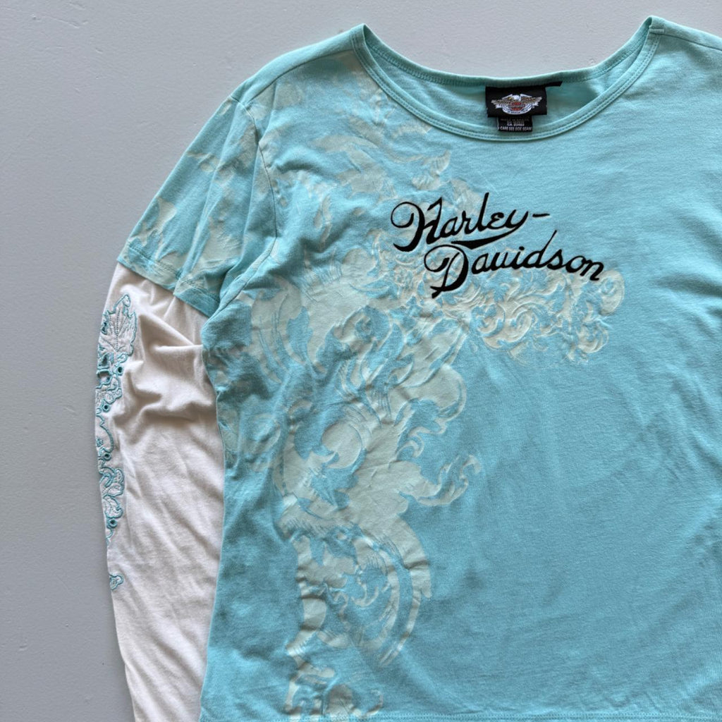 Harley Davidson 00's Y2K Graphic Long Sleeve T-Shirt - Womens Large